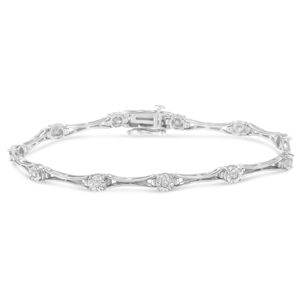 .925 Sterling Silver 1/4 Cttw Diamond Miracle-Set Flared-Bar 7&quot; Link-Style Tennis Bracelet (I-J Color, I3 Clarity) - LinkagejewelrydesignLinkagejewelrydesign