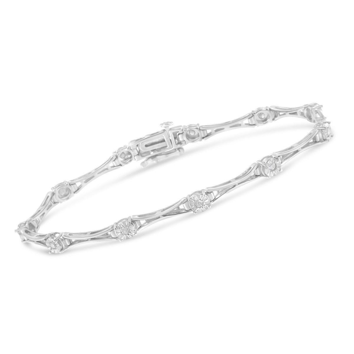 .925 Sterling Silver 1/4 Cttw Diamond Miracle-Set Flared-Bar 7&quot; Link-Style Tennis Bracelet (I-J Color, I3 Clarity) - LinkagejewelrydesignLinkagejewelrydesign