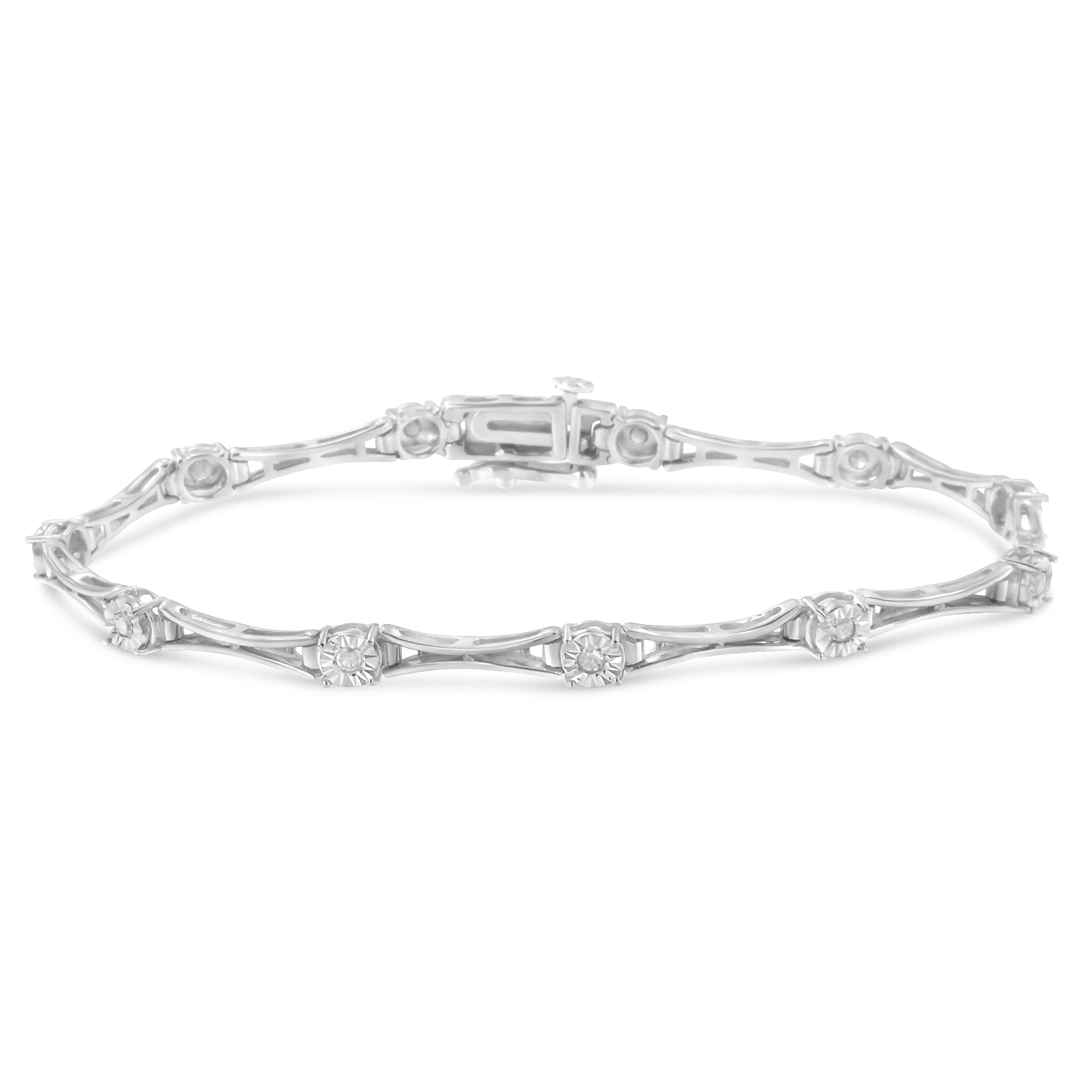 .925 Sterling Silver 1/4 Cttw Diamond Miracle-Set Flared-Bar 7" Link-Style Tennis Bracelet (I-J Color, I3 Clarity) - LinkagejewelrydesignLinkagejewelrydesign