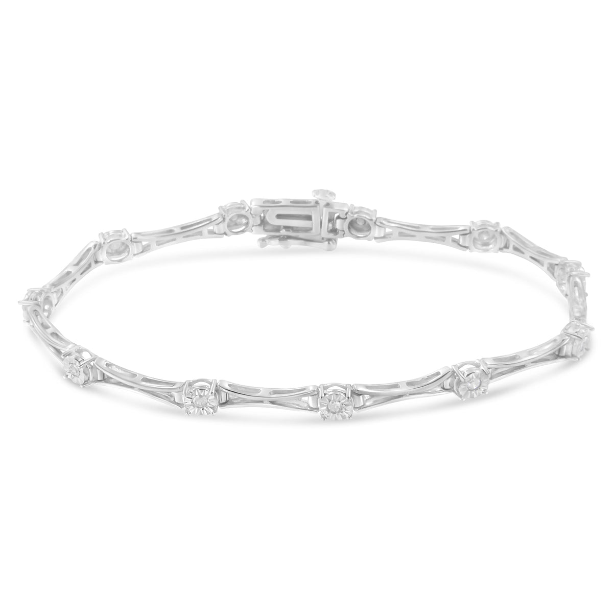 .925 Sterling Silver 1/4 Cttw Diamond Miracle-Set Flared-Bar 7&quot; Link-Style Tennis Bracelet (I-J Color, I3 Clarity) - LinkagejewelrydesignLinkagejewelrydesign