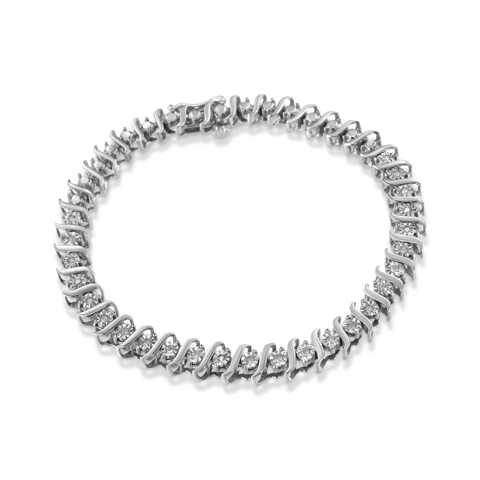 .925 Sterling Silver 1/4 Cttw Diamond Miracle-Set "S" Link Tennis Bracelet (I-J Color, I3 Clarity) - Size 7.25" Inches - LinkagejewelrydesignLinkagejewelrydesign