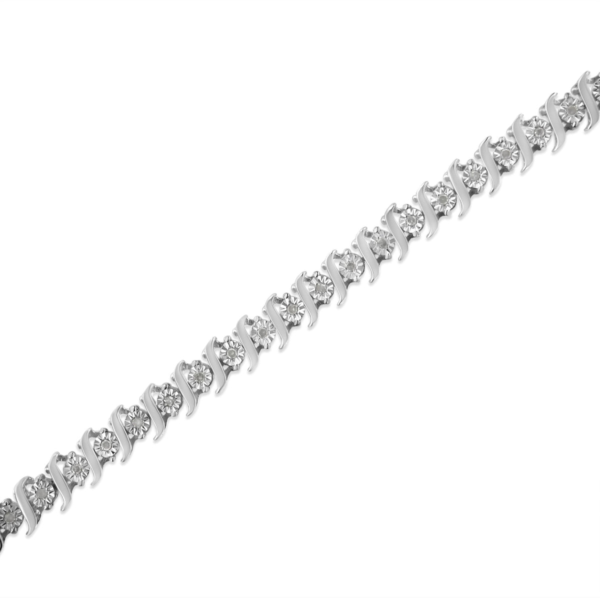 .925 Sterling Silver 1/4 Cttw Diamond Miracle-Set &quot;S&quot; Link Tennis Bracelet (I-J Color, I3 Clarity) - Size 7.25&quot; Inches - LinkagejewelrydesignLinkagejewelrydesign