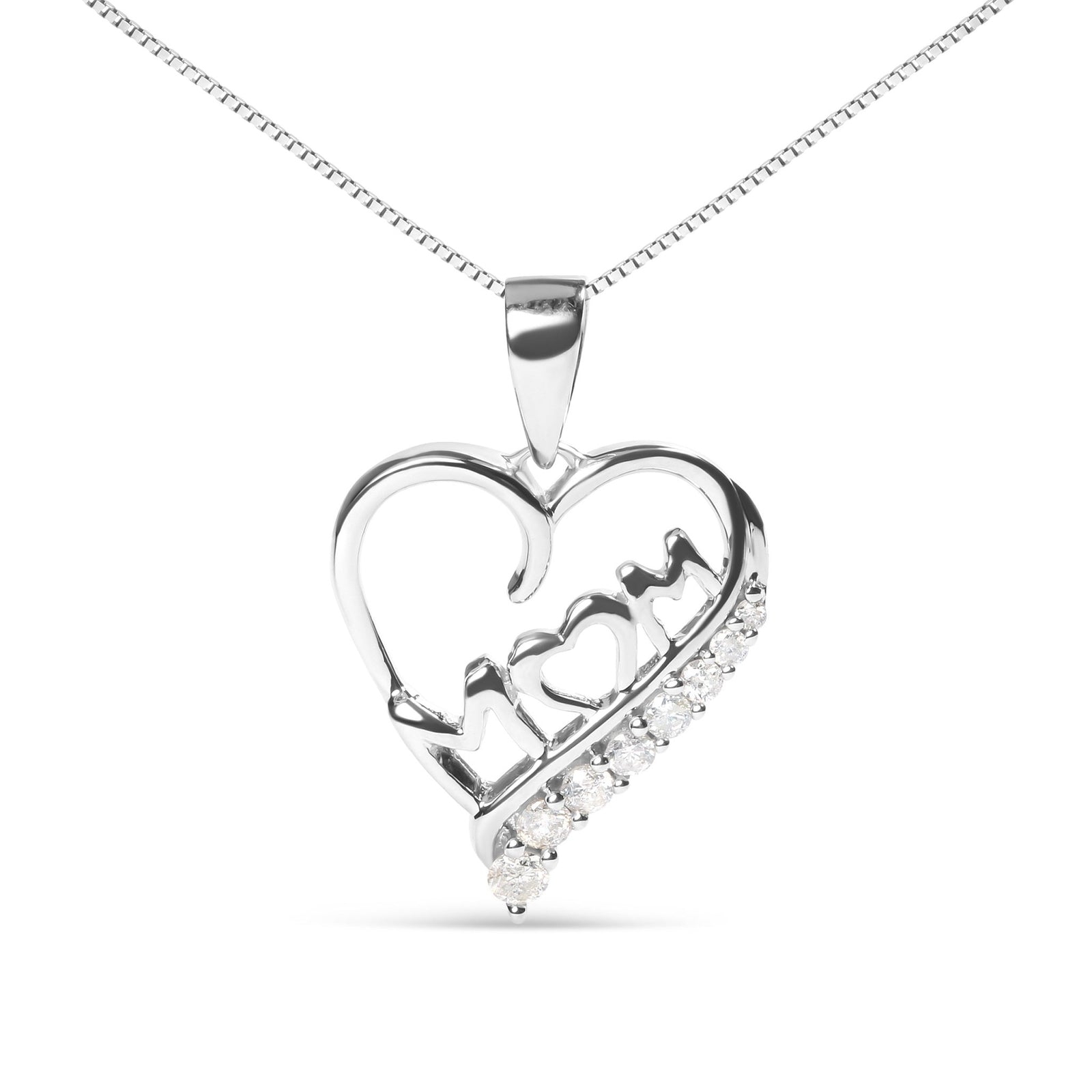 .925 Sterling Silver 1/4 Cttw Diamond "Mom" and Open Heart 18" Pendant Necklace (I-J Color, I2-I3 Clarity) - LinkagejewelrydesignLinkagejewelrydesign