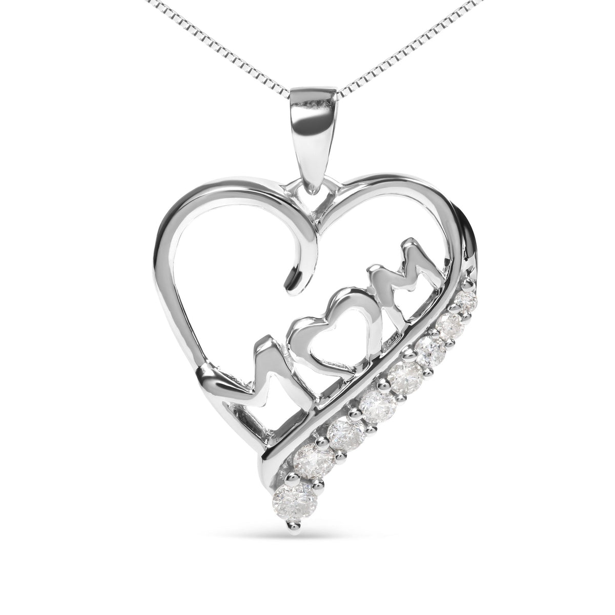 .925 Sterling Silver 1/4 Cttw Diamond &quot;Mom&quot; and Open Heart 18&quot; Pendant Necklace (I-J Color, I2-I3 Clarity) - LinkagejewelrydesignLinkagejewelrydesign