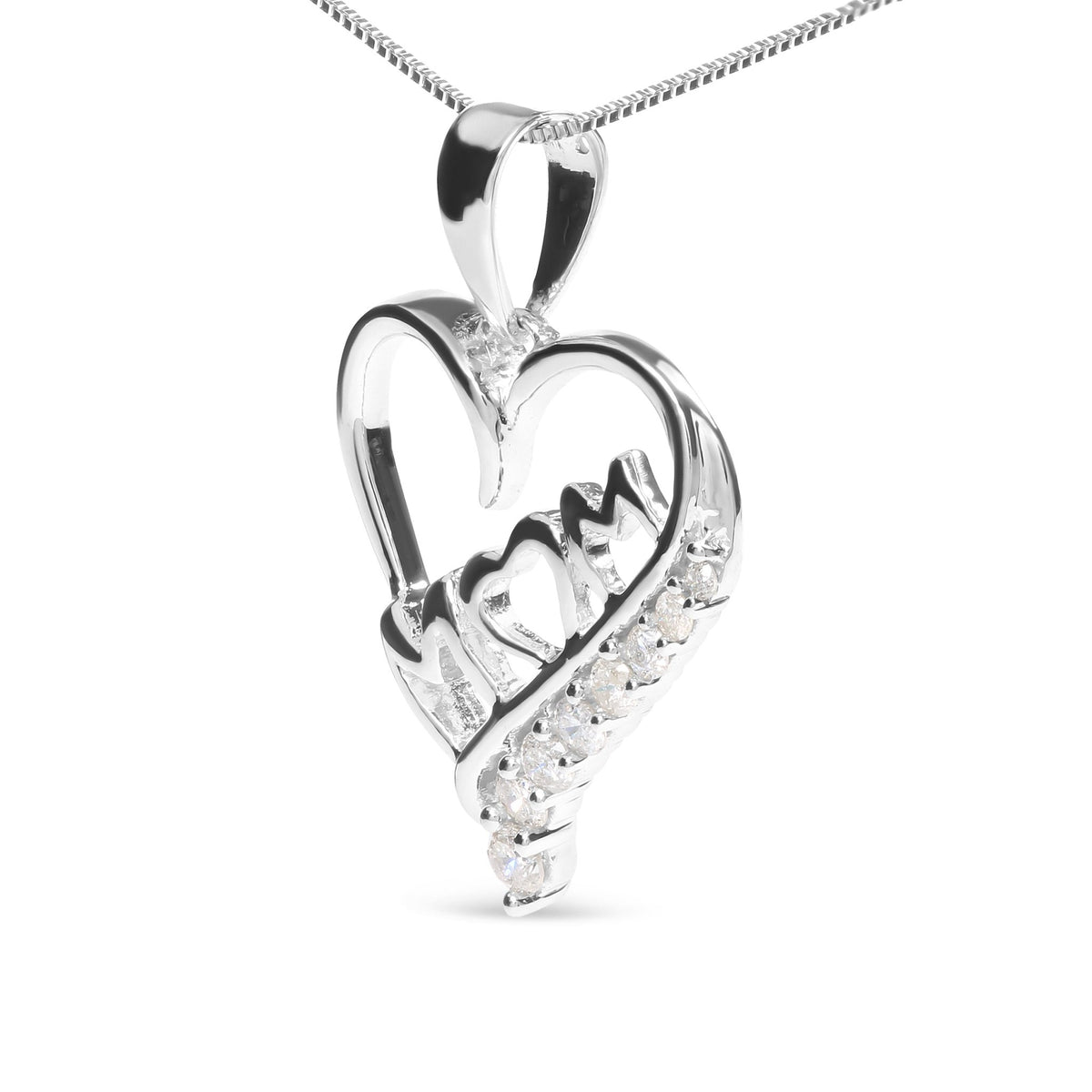 .925 Sterling Silver 1/4 Cttw Diamond &quot;Mom&quot; and Open Heart 18&quot; Pendant Necklace (I-J Color, I2-I3 Clarity) - LinkagejewelrydesignLinkagejewelrydesign