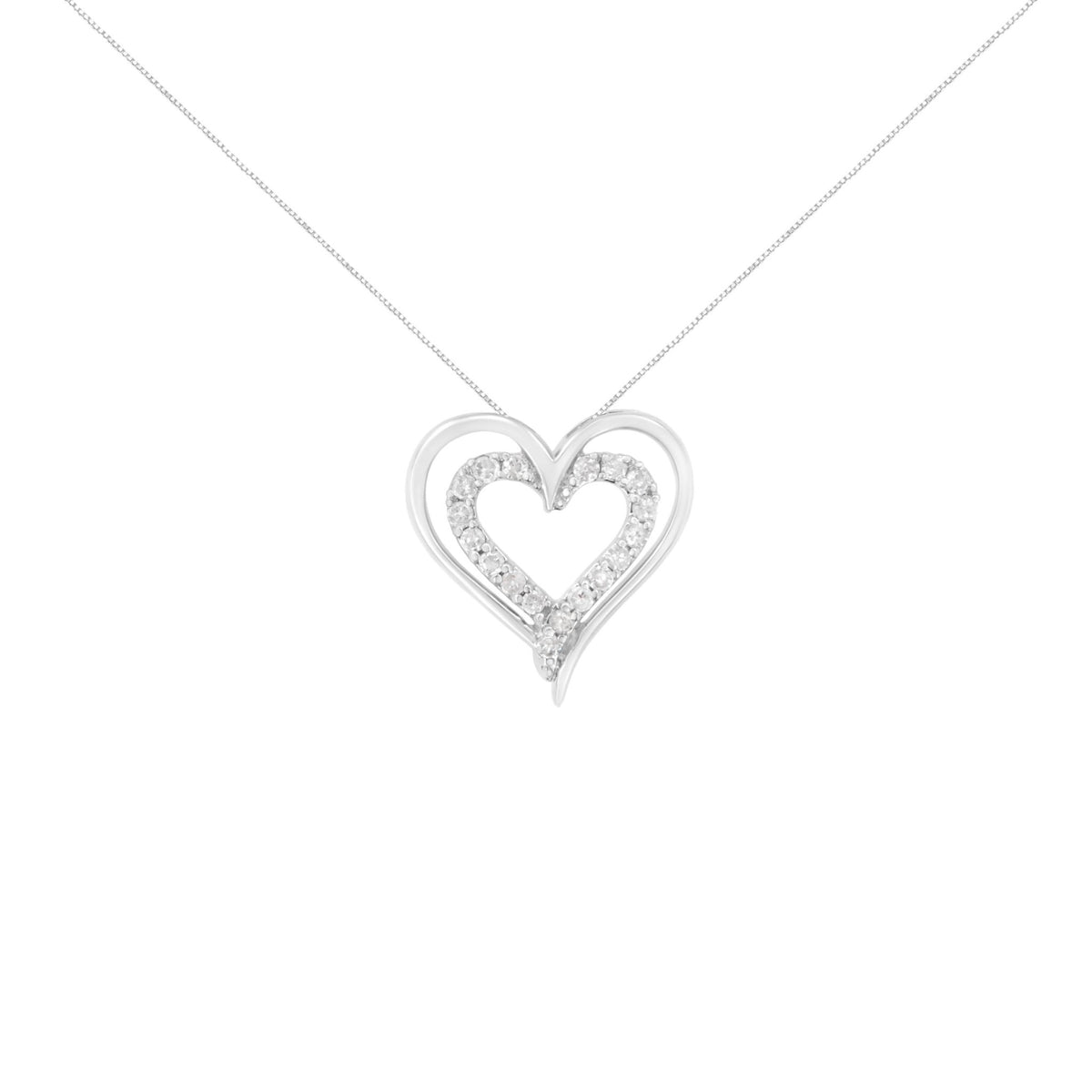 .925 Sterling Silver 1/4 cttw Diamond Open Double Heart 18&quot; Pendant Necklace (I-J Clarity, I2-I3 Color) - LinkagejewelrydesignLinkagejewelrydesign