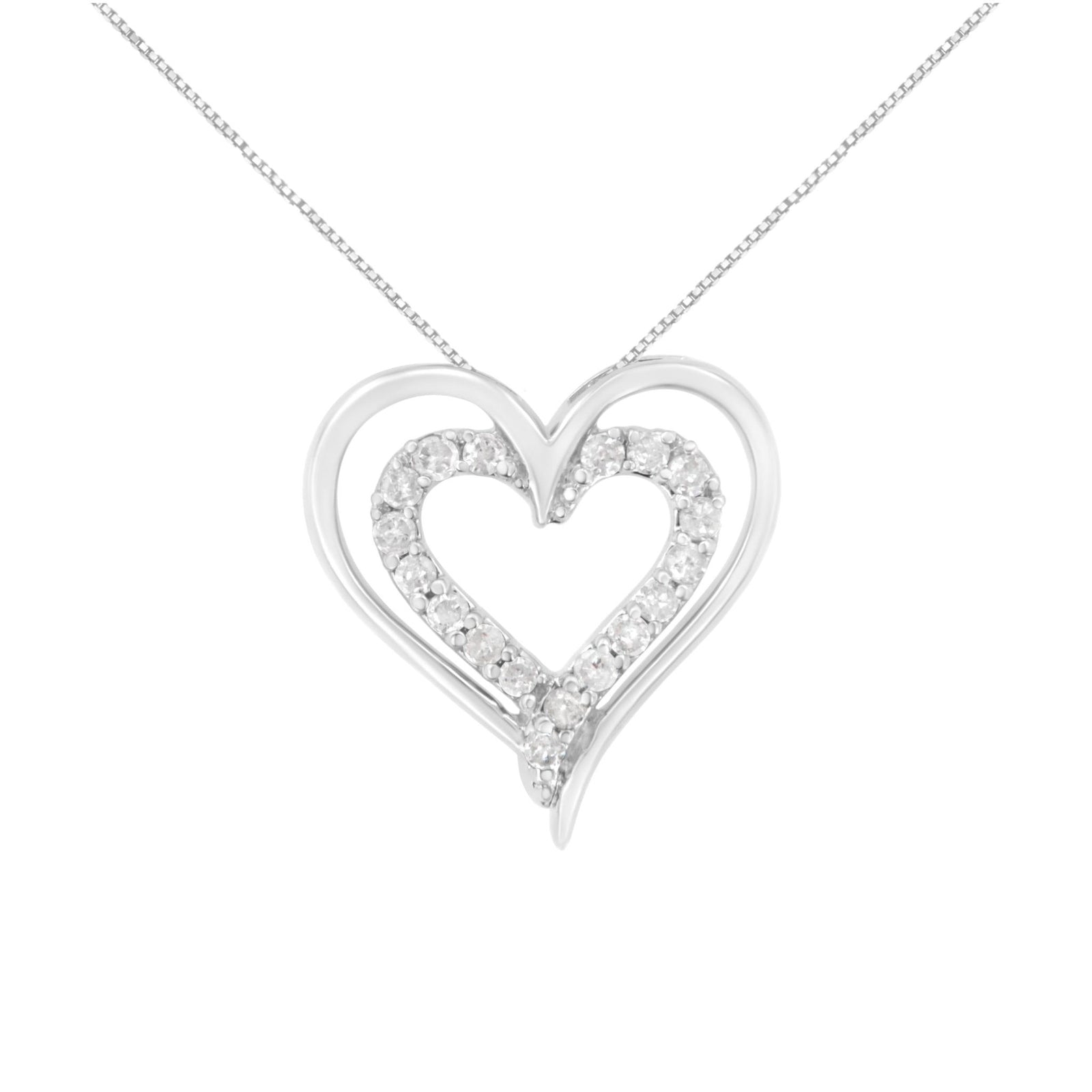 .925 Sterling Silver 1/4 cttw Diamond Open Double Heart 18" Pendant Necklace (I-J Clarity, I2-I3 Color) - LinkagejewelrydesignLinkagejewelrydesign