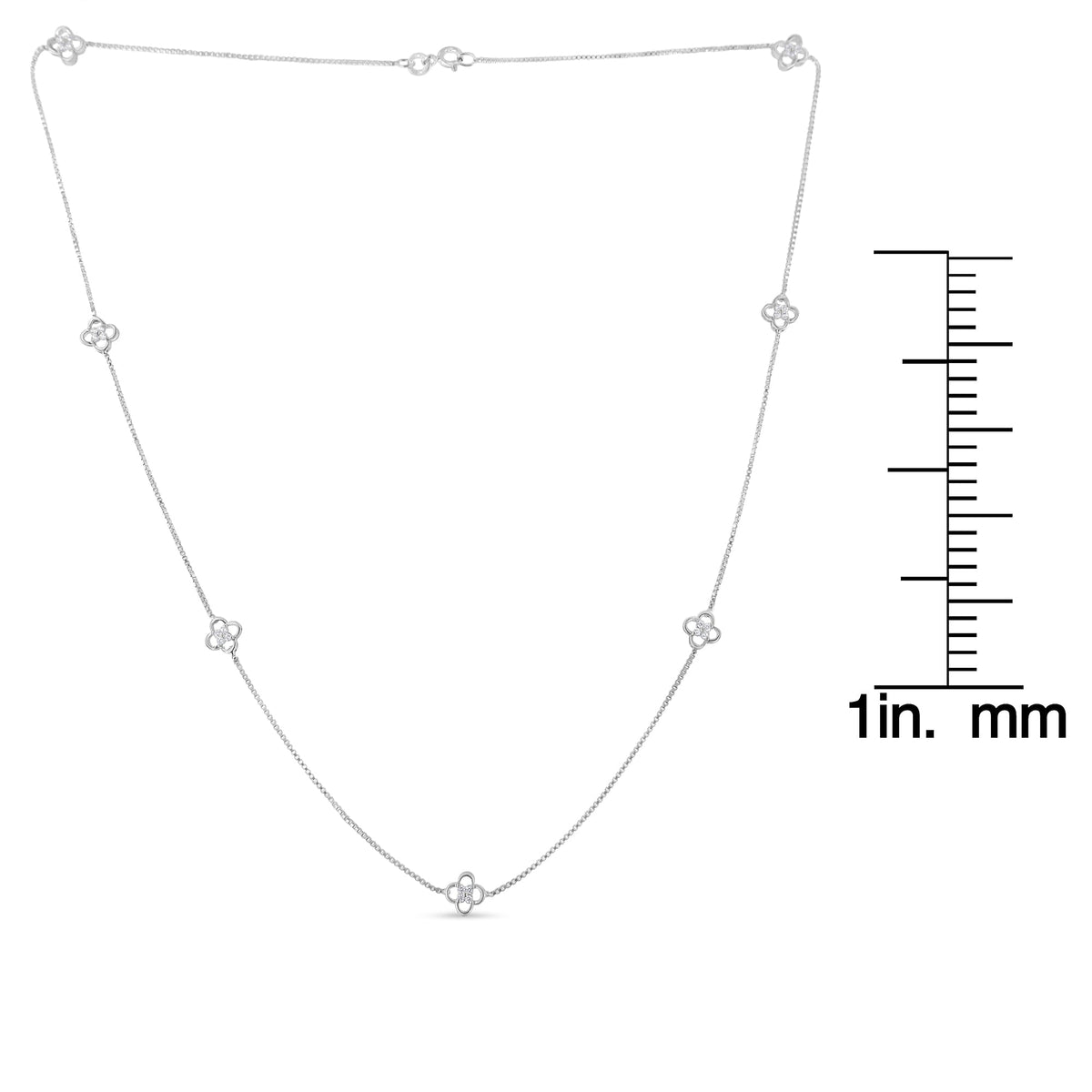 .925 Sterling Silver 1/4 Cttw Diamond Open Quatrefoil Flower Floating Station 18&quot; Necklace (I-J Color, I1-I2 Clarity) - LinkagejewelrydesignLinkagejewelrydesign