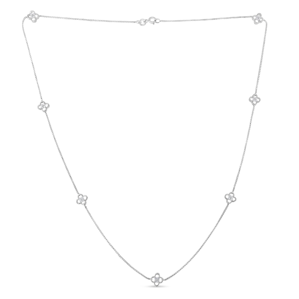 .925 Sterling Silver 1/4 Cttw Diamond Open Quatrefoil Flower Floating Station 18&quot; Necklace (I-J Color, I1-I2 Clarity) - LinkagejewelrydesignLinkagejewelrydesign