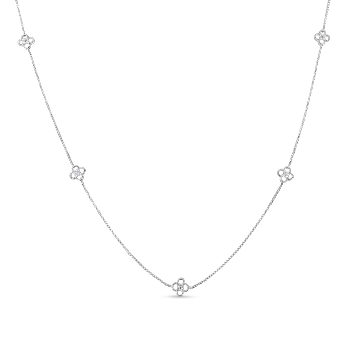 .925 Sterling Silver 1/4 Cttw Diamond Open Quatrefoil Flower Floating Station 18&quot; Necklace (I-J Color, I1-I2 Clarity) - LinkagejewelrydesignLinkagejewelrydesign