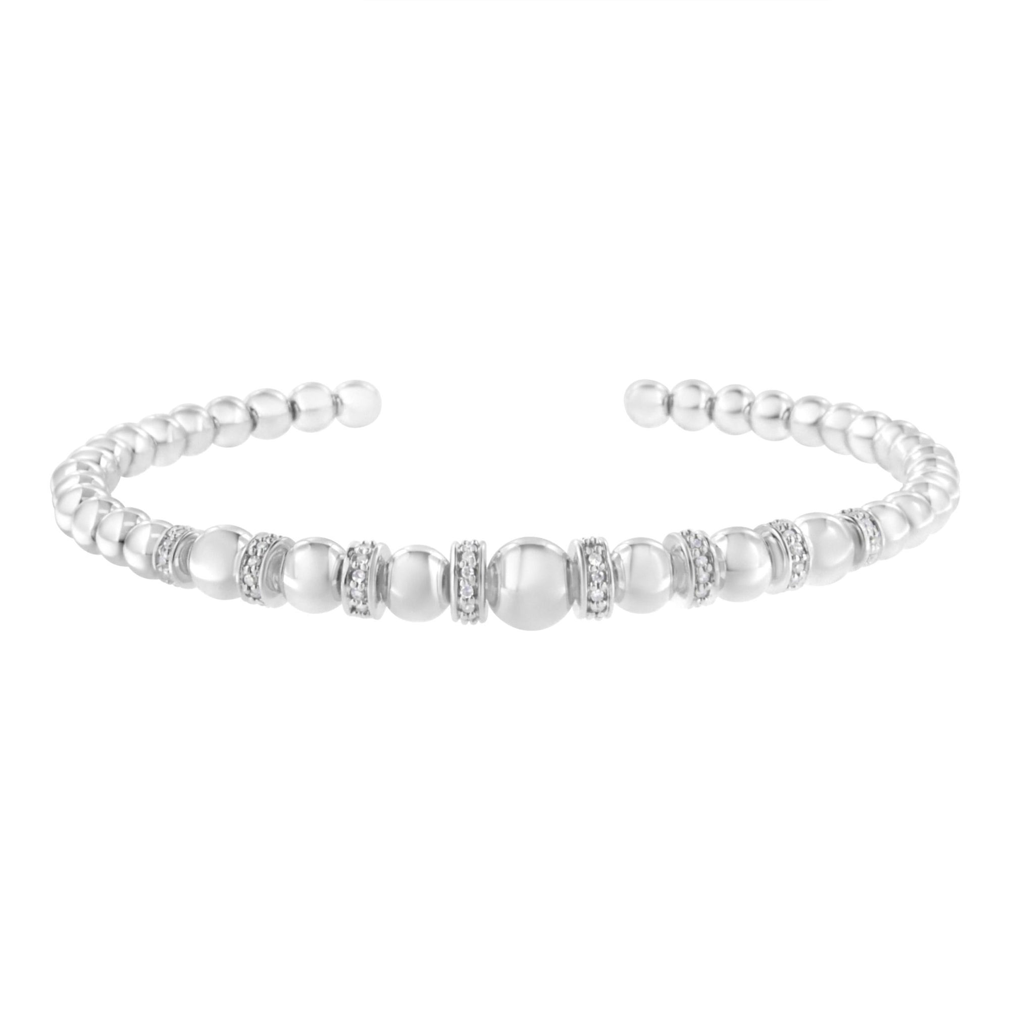 .925 Sterling Silver 1/4 Cttw Diamond Rondelle Graduated Ball Bead Cuff Bangle Bracelet (I-J color, I2-I3 clarity) - Fits wrists up to 7 1/2 inches - LinkagejewelrydesignLinkagejewelrydesign