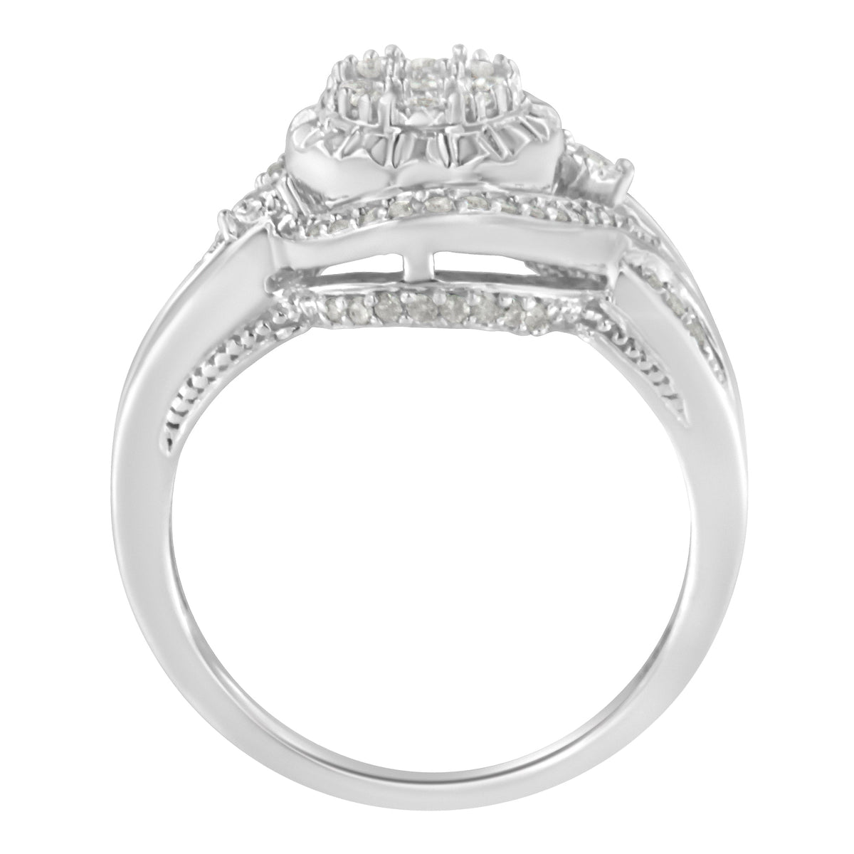 .925 Sterling Silver 1/4 Cttw Diamond Round Cluster Miracle-Plate Halo Split Shank Band Cocktail Engagement Ring (I-J Color, I3 Clarity) - Size 7 - LinkagejewelrydesignLinkagejewelrydesign
