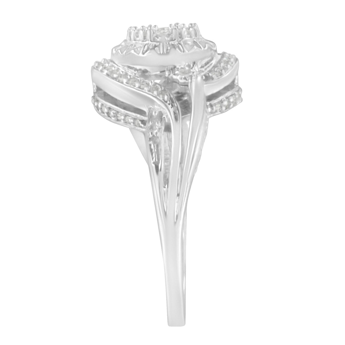 .925 Sterling Silver 1/4 Cttw Diamond Round Cluster Miracle-Plate Halo Split Shank Band Cocktail Engagement Ring (I-J Color, I3 Clarity) - Size 7 - LinkagejewelrydesignLinkagejewelrydesign