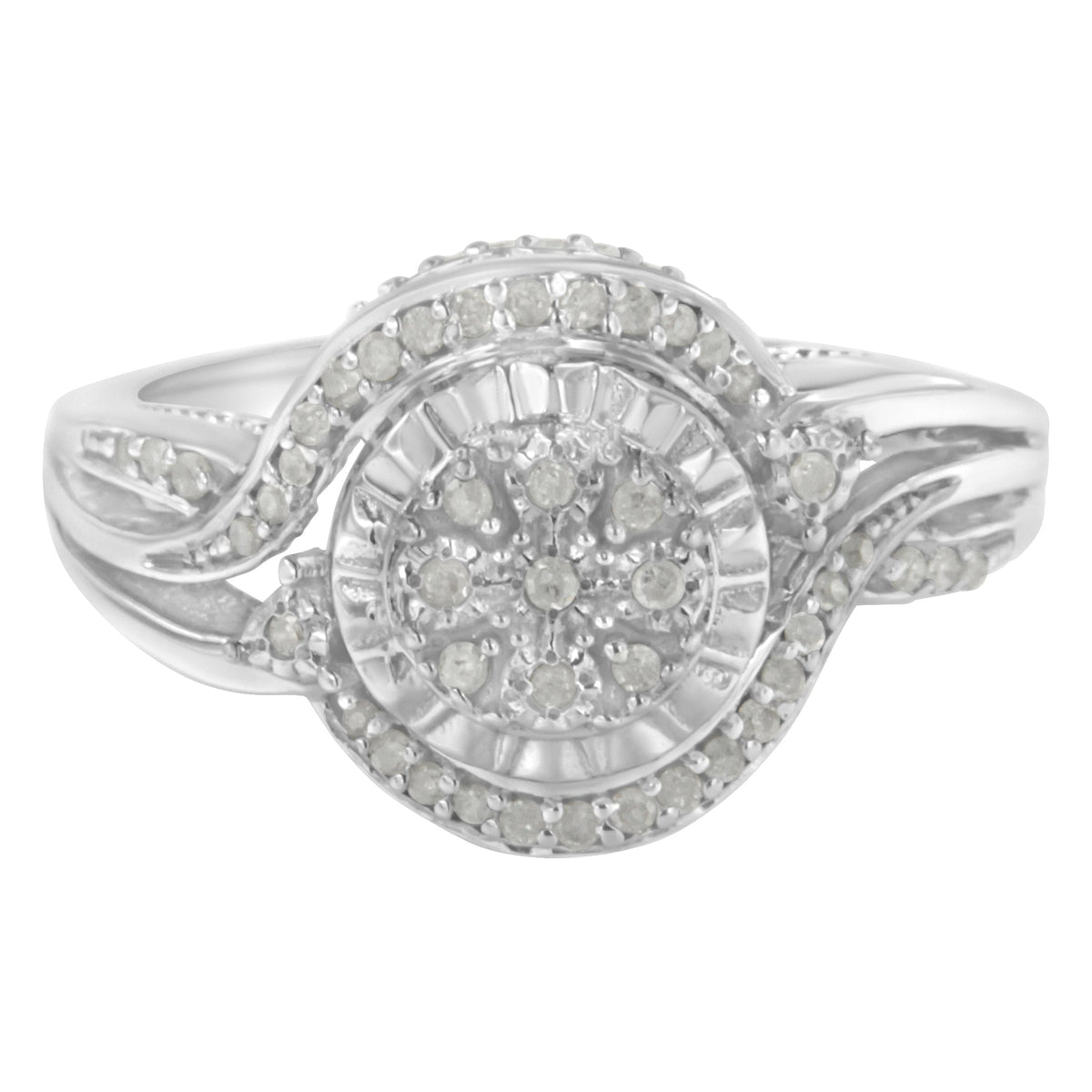 .925 Sterling Silver 1/4 Cttw Diamond Round Cluster Miracle-Plate Halo Split Shank Band Cocktail Engagement Ring (I-J Color, I3 Clarity) - Size 7 - LinkagejewelrydesignLinkagejewelrydesign