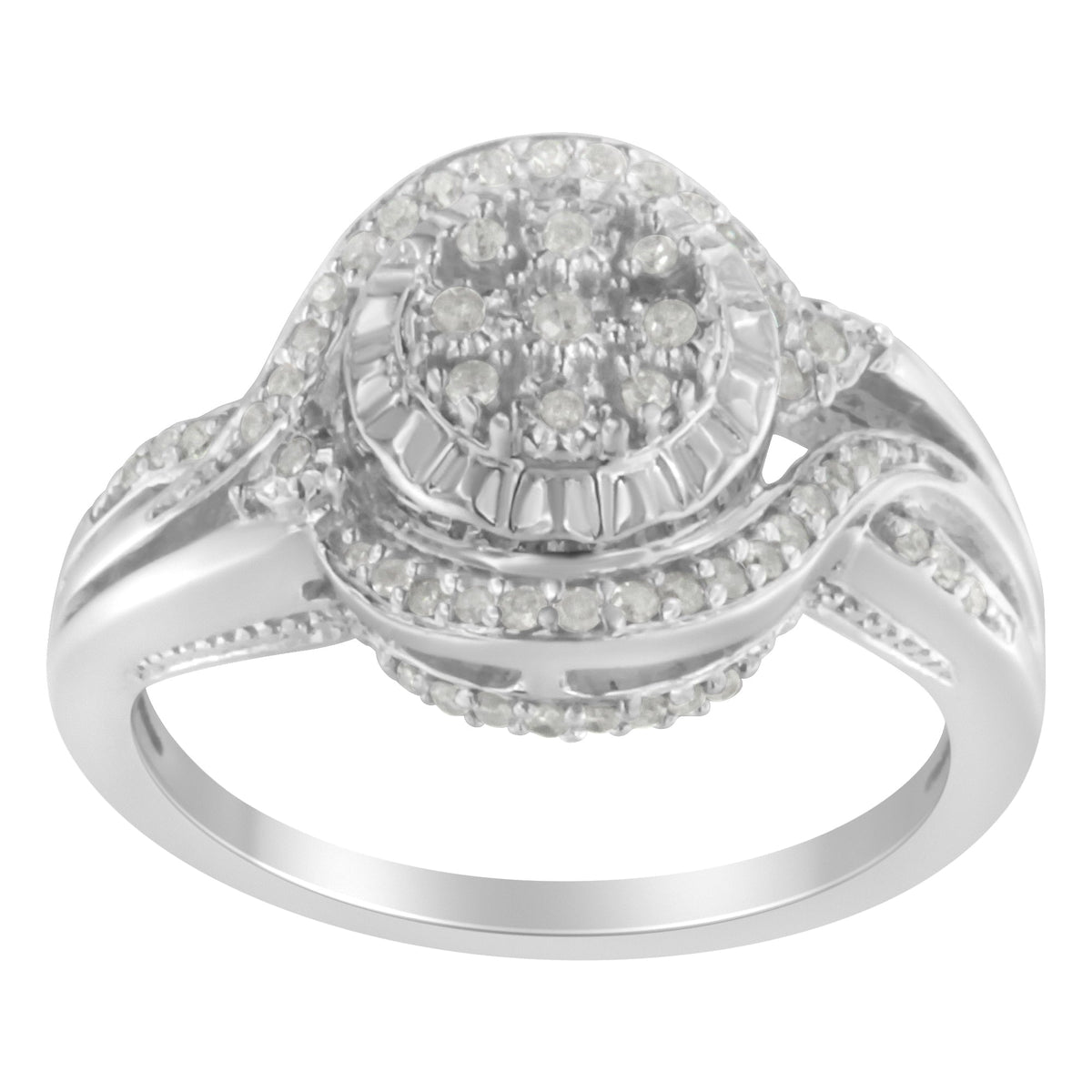 .925 Sterling Silver 1/4 Cttw Diamond Round Cluster Miracle-Plate Halo Split Shank Band Cocktail Engagement Ring (I-J Color, I3 Clarity) - Size 7 - LinkagejewelrydesignLinkagejewelrydesign