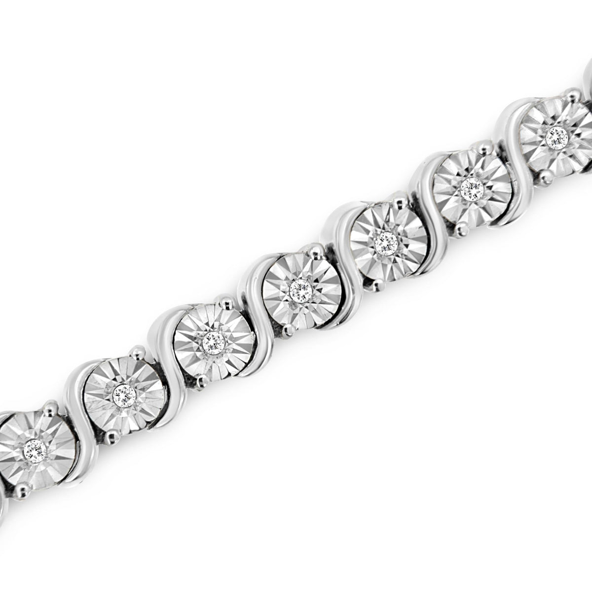.925 Sterling Silver 1/4 Cttw Diamond Round Miracle Plate and &quot;S&quot; Link Tennis Bracelet (I-J Color, I2- I3 Clarity) - 7&quot; - LinkagejewelrydesignLinkagejewelrydesign
