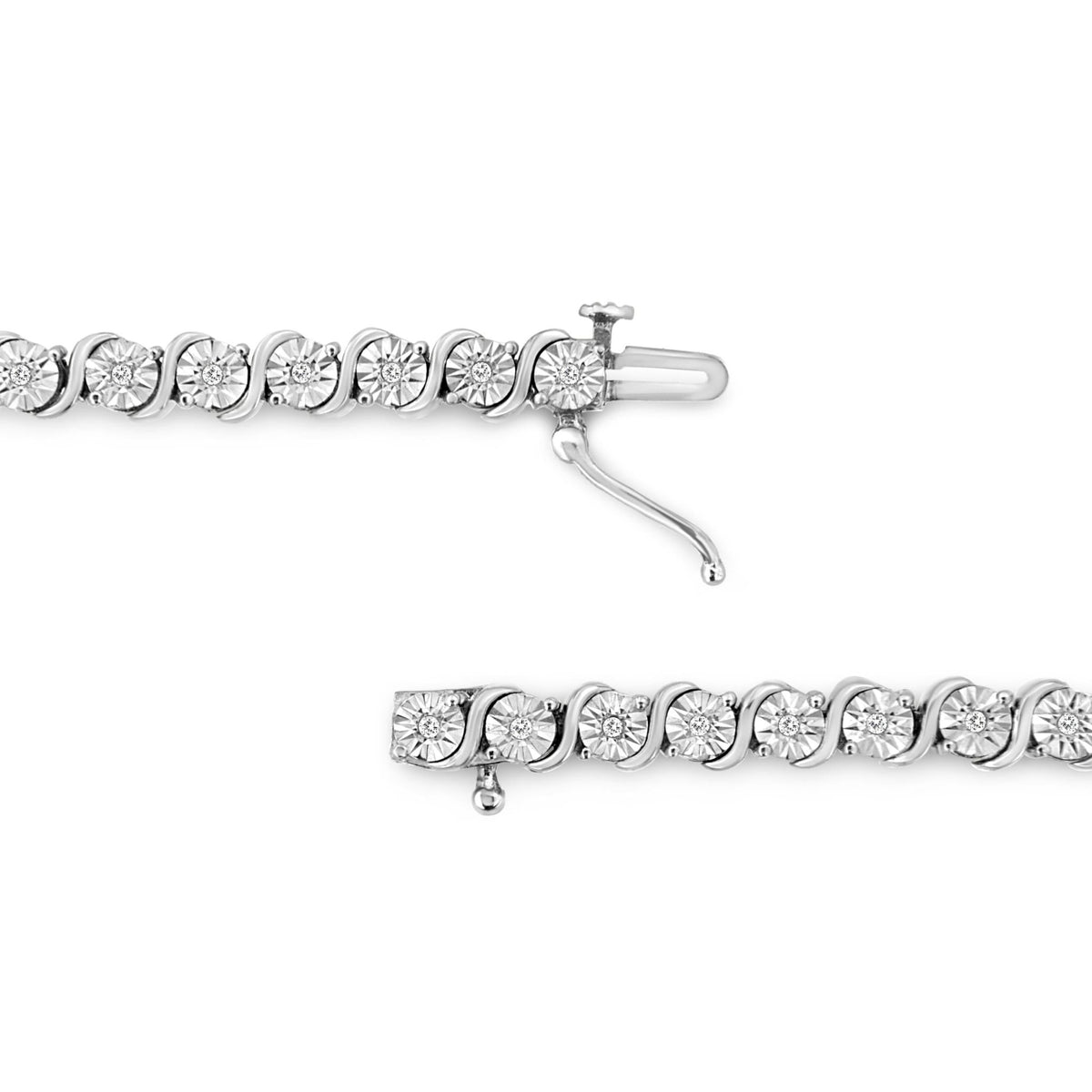 .925 Sterling Silver 1/4 Cttw Diamond Round Miracle Plate and &quot;S&quot; Link Tennis Bracelet (I-J Color, I2- I3 Clarity) - 7&quot; - LinkagejewelrydesignLinkagejewelrydesign