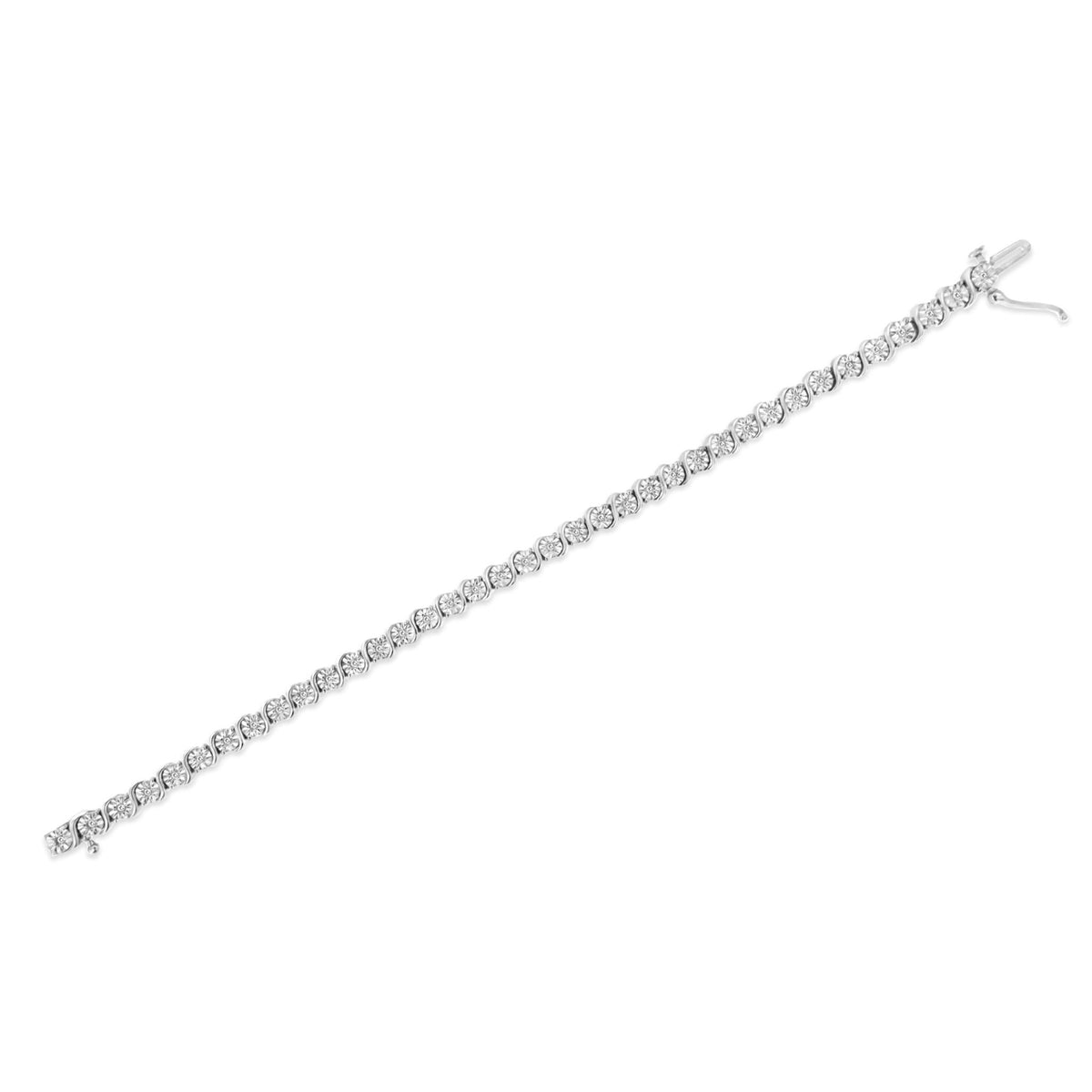 .925 Sterling Silver 1/4 Cttw Diamond Round Miracle Plate and &quot;S&quot; Link Tennis Bracelet (I-J Color, I2- I3 Clarity) - 7&quot; - LinkagejewelrydesignLinkagejewelrydesign