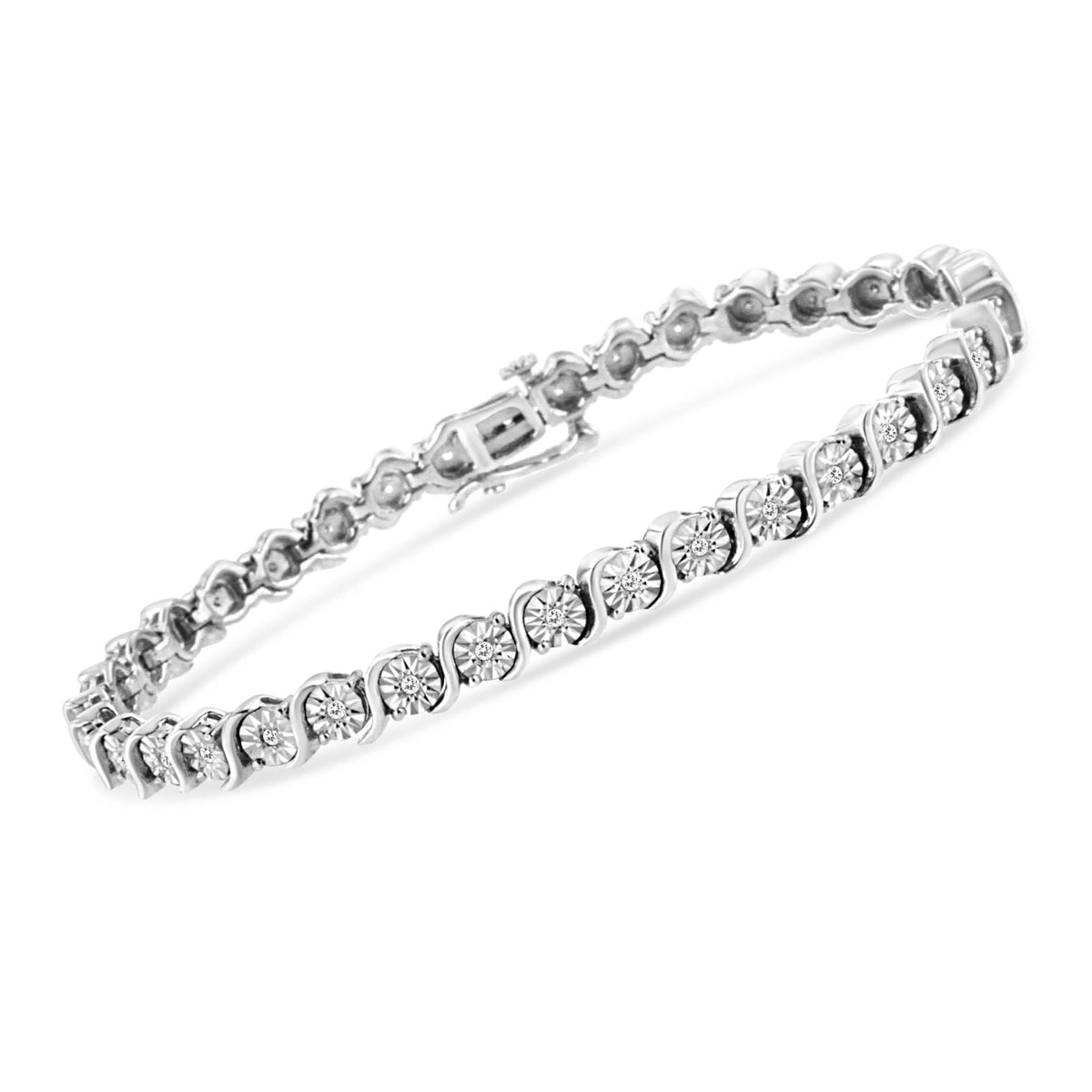 .925 Sterling Silver 1/4 Cttw Diamond Round Miracle Plate and &quot;S&quot; Link Tennis Bracelet (I-J Color, I2- I3 Clarity) - 7&quot; - LinkagejewelrydesignLinkagejewelrydesign