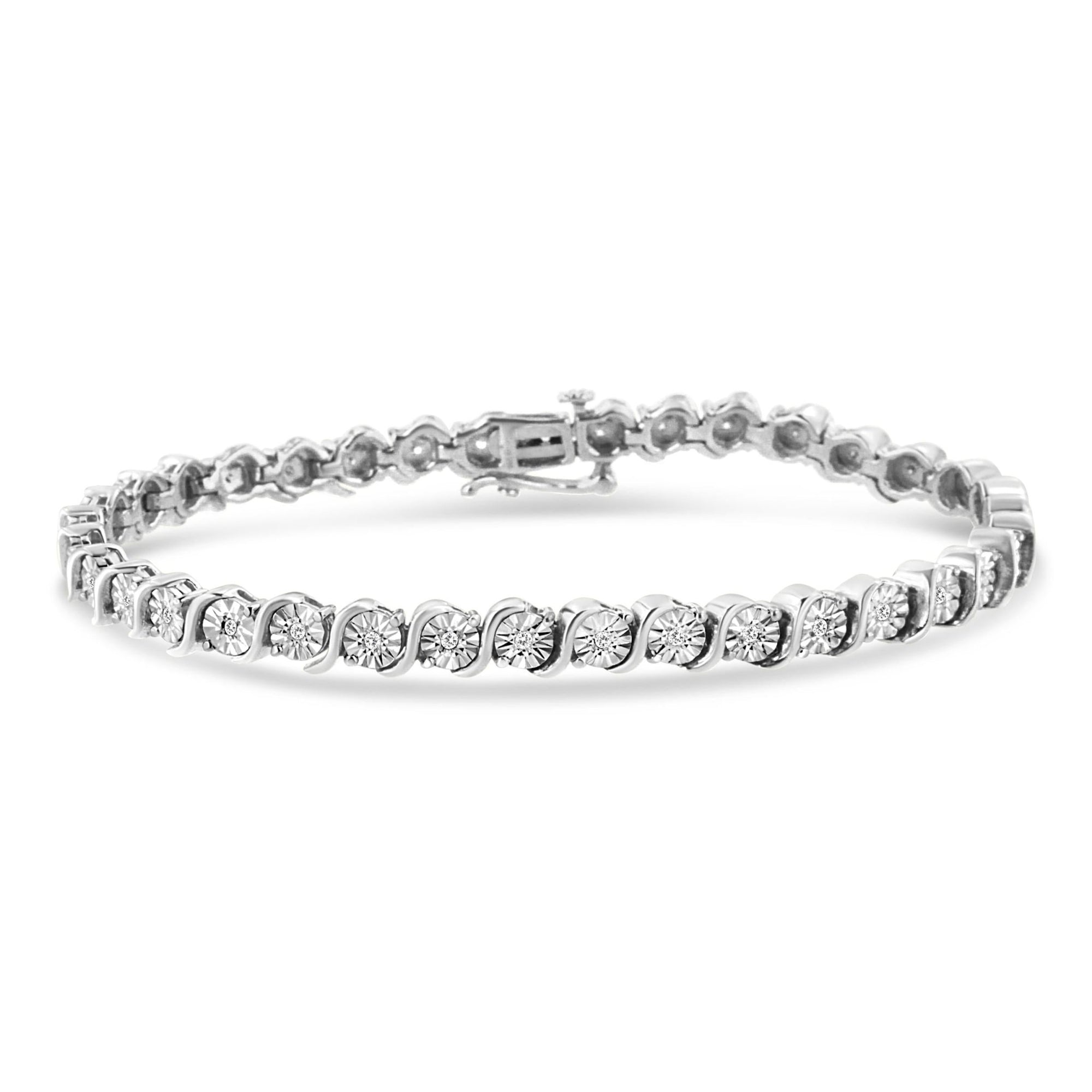 .925 Sterling Silver 1/4 Cttw Diamond Round Miracle Plate and "S" Link Tennis Bracelet (I-J Color, I2- I3 Clarity) - 7" - LinkagejewelrydesignLinkagejewelrydesign