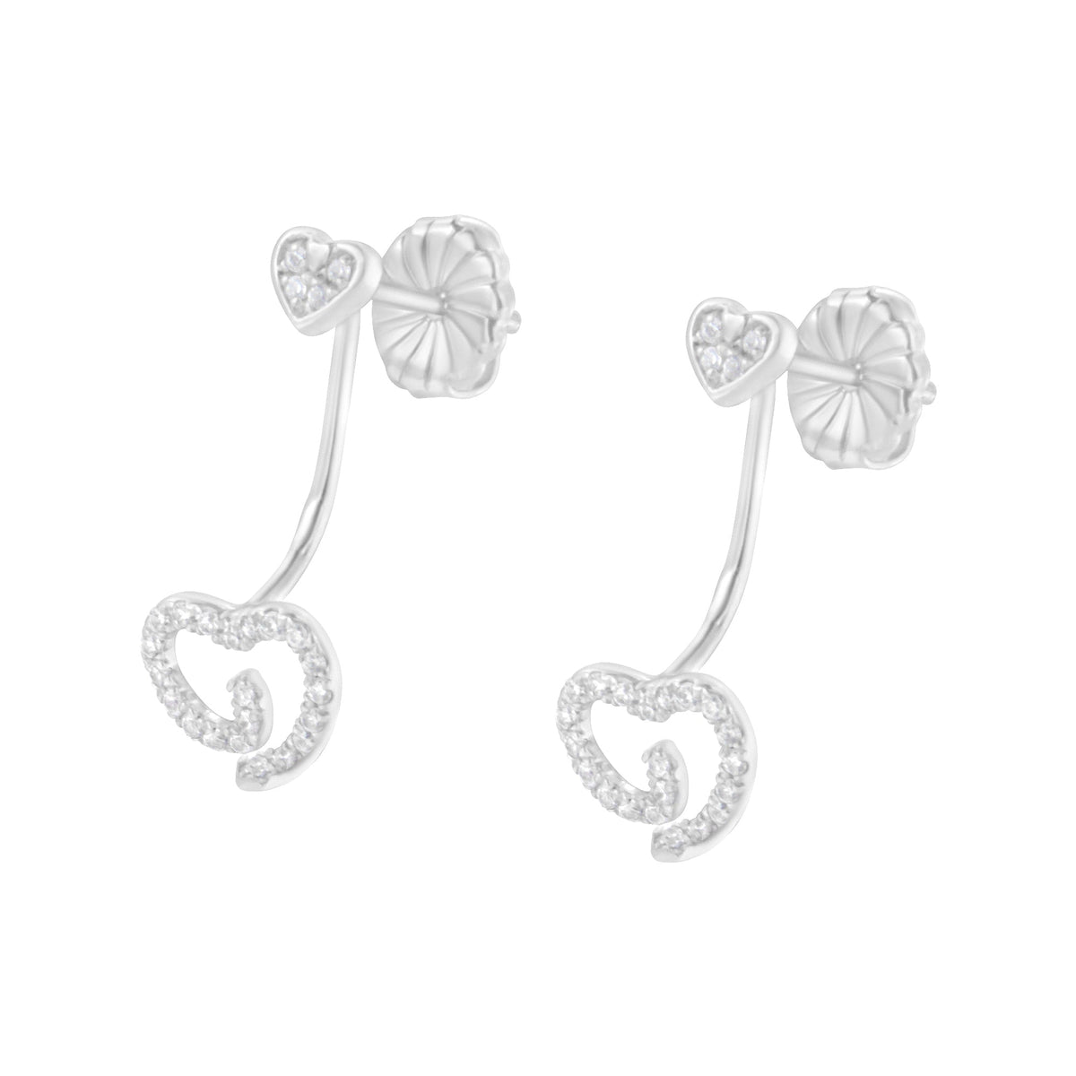 .925 Sterling Silver 1/4 Cttw Diamond Swirl Heart Front/Back Earrings (I-J Color, I2-I3 Clarity) - LinkagejewelrydesignLinkagejewelrydesign