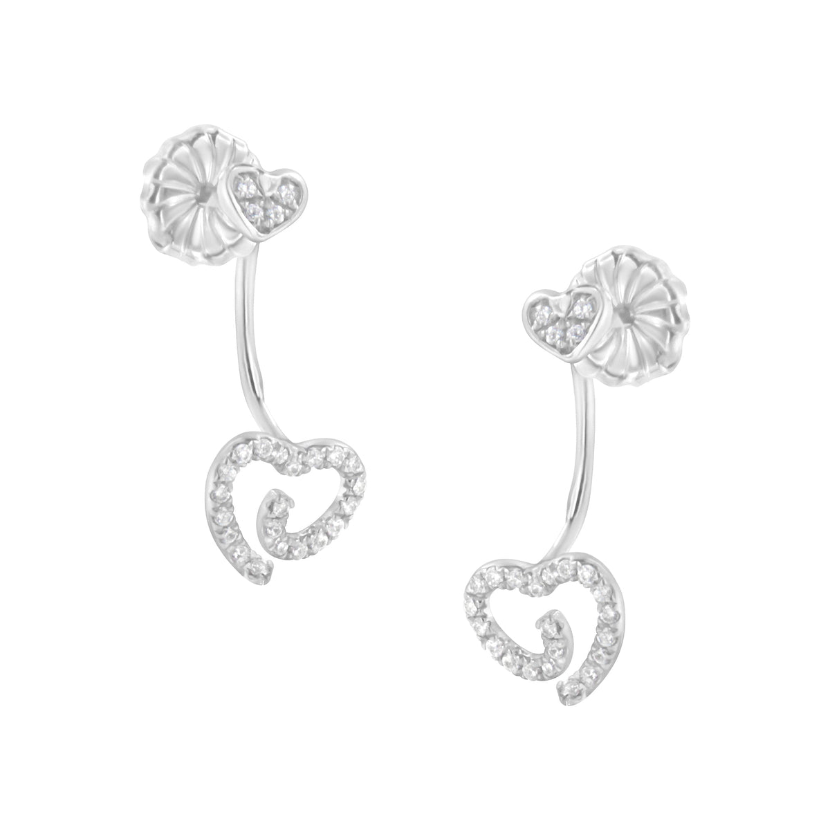 .925 Sterling Silver 1/4 Cttw Diamond Swirl Heart Front/Back Earrings (I-J Color, I2-I3 Clarity) - LinkagejewelrydesignLinkagejewelrydesign