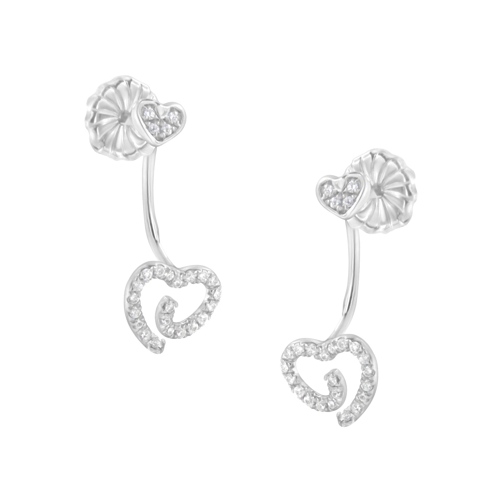 .925 Sterling Silver 1/4 Cttw Diamond Swirl Heart Front/Back Earrings (I-J Color, I2-I3 Clarity) - LinkagejewelrydesignLinkagejewelrydesign