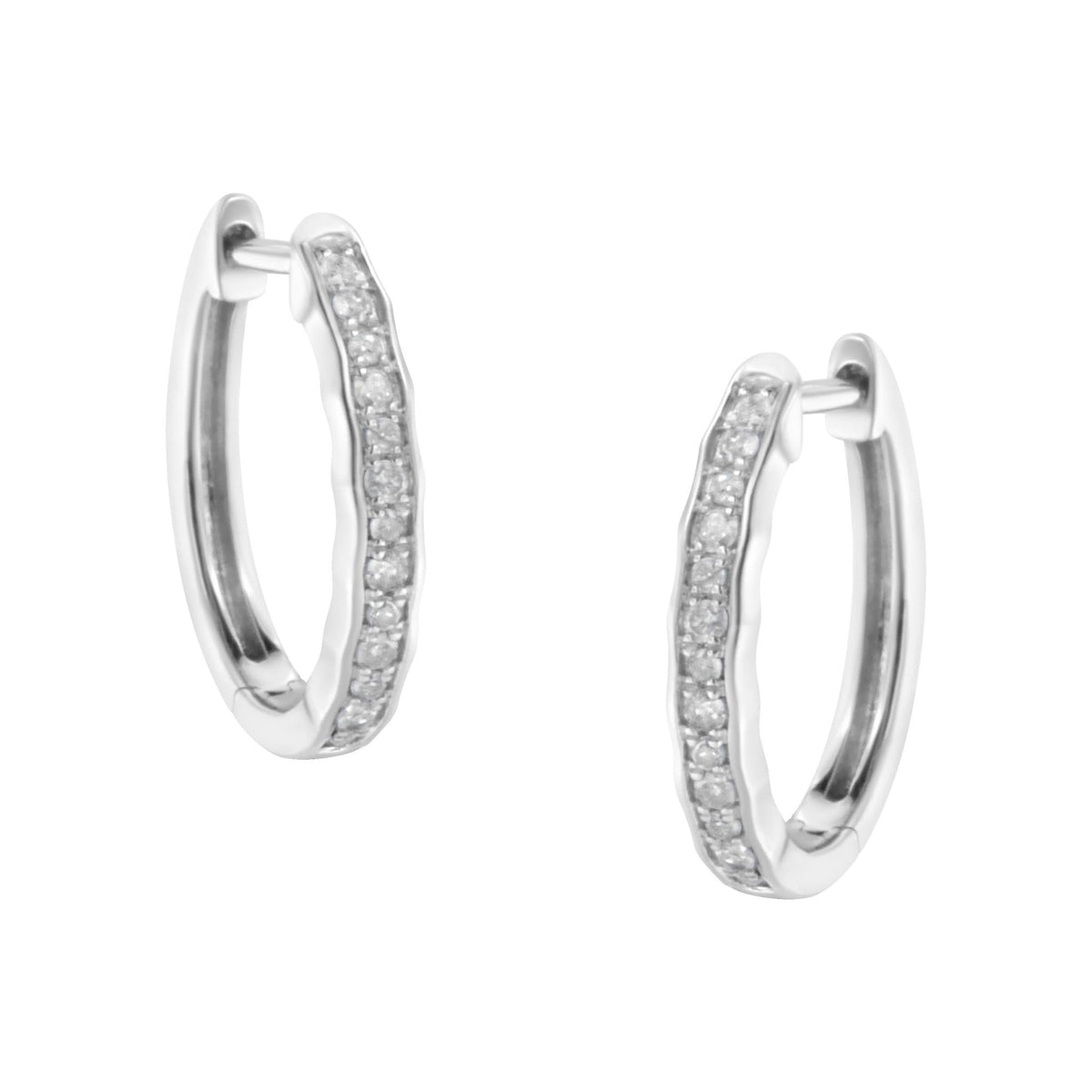 .925 Sterling Silver 1/4 Cttw Inlaid Diamond Curved Edge Hoop Earrings (I-J Color, I3 Clarity) - LinkagejewelrydesignLinkagejewelrydesign
