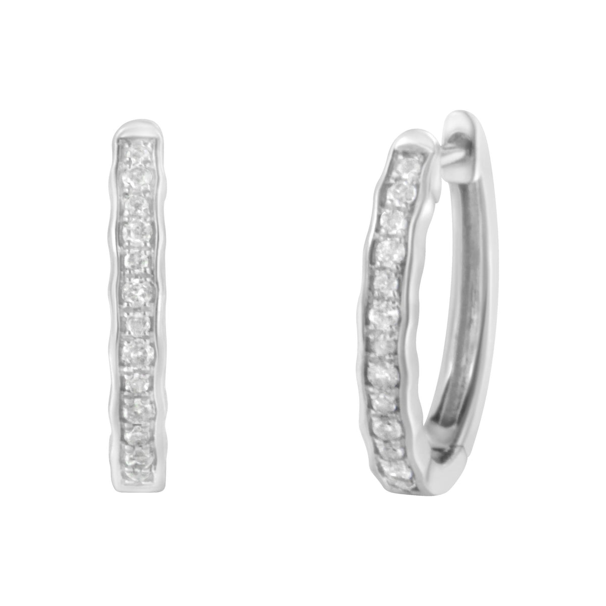 .925 Sterling Silver 1/4 Cttw Inlaid Diamond Curved Edge Hoop Earrings (I-J Color, I3 Clarity) - LinkagejewelrydesignLinkagejewelrydesign