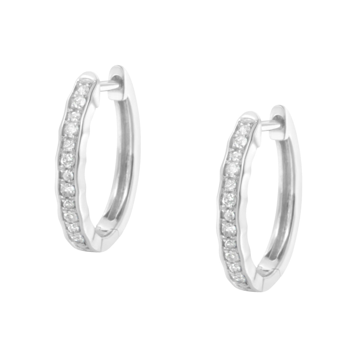 .925 Sterling Silver 1/4 Cttw Inlaid Diamond Curved Edge Hoop Earrings (I-J Color, I3 Clarity) - LinkagejewelrydesignLinkagejewelrydesign