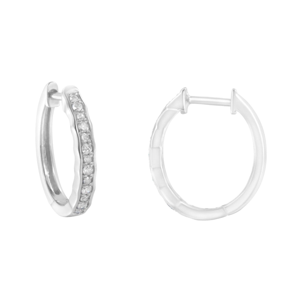 .925 Sterling Silver 1/4 Cttw Inlaid Diamond Curved Edge Hoop Earrings (I-J Color, I3 Clarity) - LinkagejewelrydesignLinkagejewelrydesign