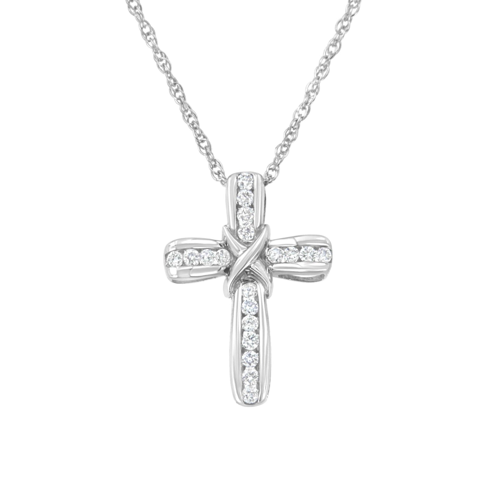 .925 Sterling Silver 1/4 cttw Lab Grown Diamond Cross Pendant Necklace (F-G Color, VS2-SI1 Clarity) - LinkagejewelrydesignLinkagejewelrydesign