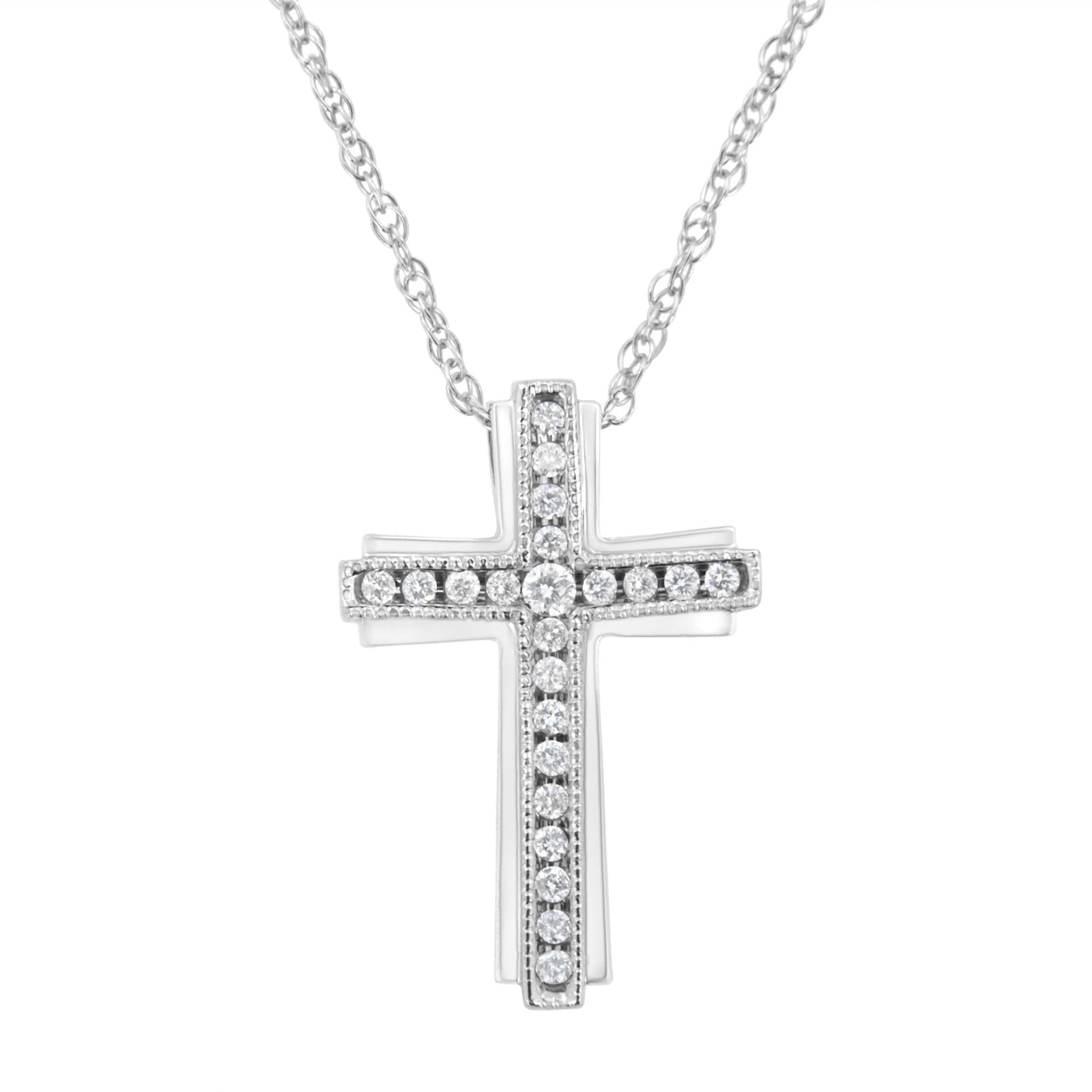 .925 Sterling Silver 1/4 cttw Lab Grown Diamond Cross Pendant Necklace (F-G Color, VS2-SI1 Clarity) - LinkagejewelrydesignLinkagejewelrydesign