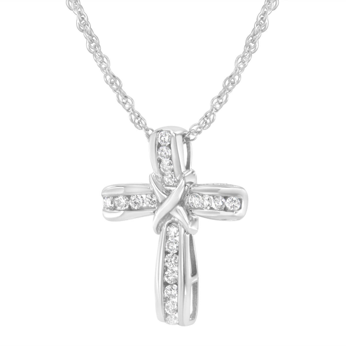 .925 Sterling Silver 1/4 cttw Lab Grown Diamond Cross Pendant Necklace (F-G Color, VS2-SI1 Clarity) - LinkagejewelrydesignLinkagejewelrydesign