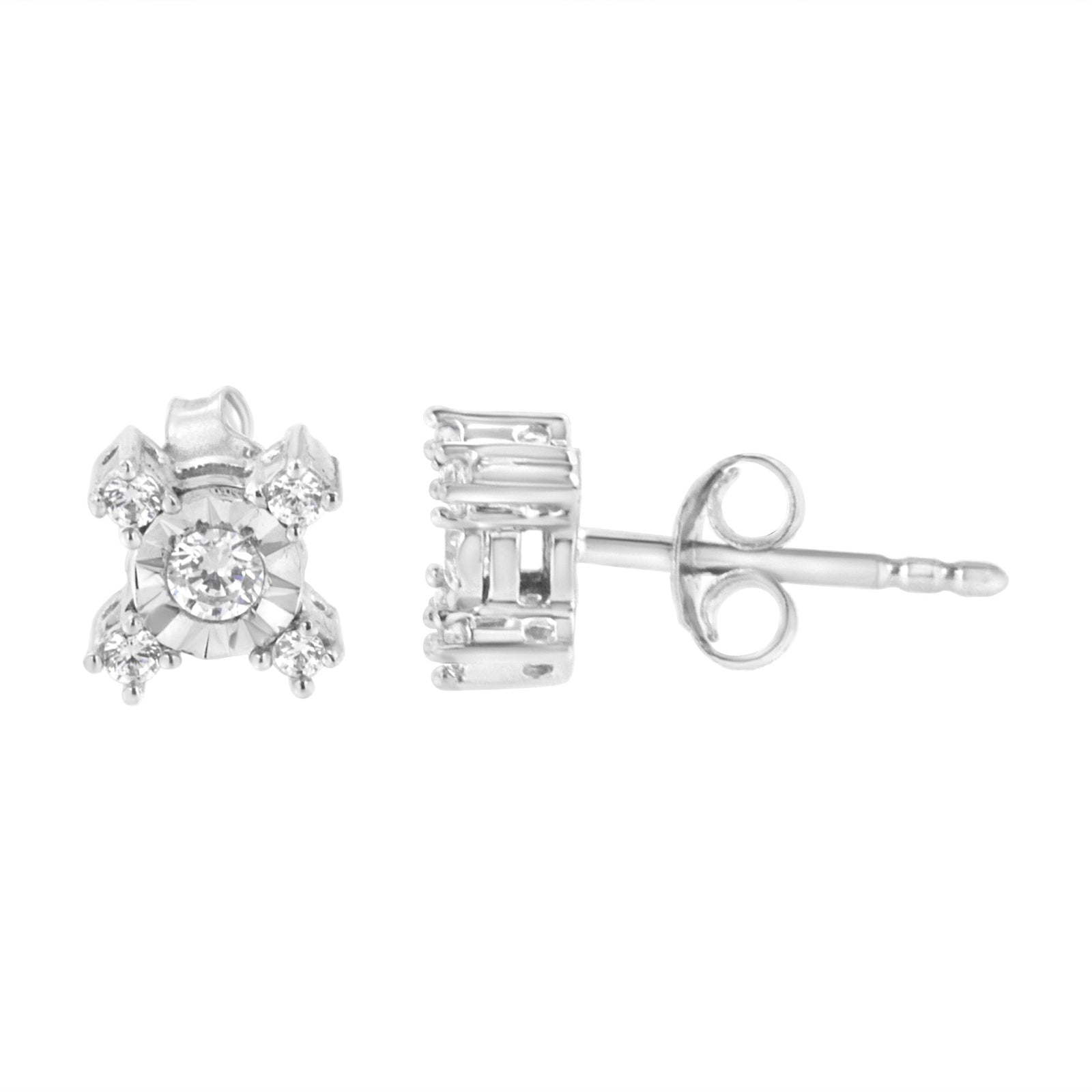 .925 Sterling Silver 1/4 Cttw Miracle Plate Set Round and Princess-Cut Diamond "X" Shaped Stud Earrings (I-J Color, I2-I3 Clarity) - LinkagejewelrydesignLinkagejewelrydesign