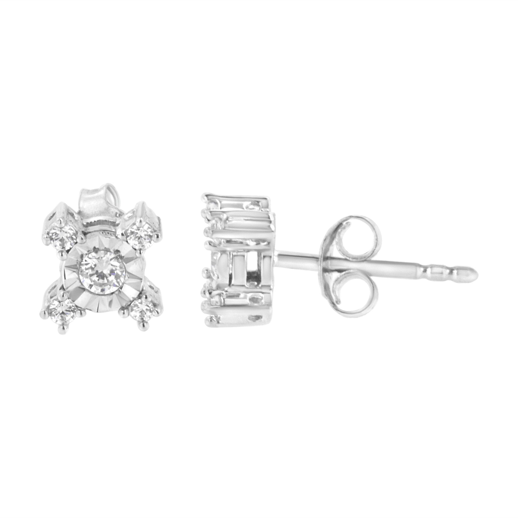 .925 Sterling Silver 1/4 Cttw Miracle Plate Set Round and Princess-Cut Diamond "X" Shaped Stud Earrings (I-J Color, I2-I3 Clarity) - LinkagejewelrydesignLinkagejewelrydesign