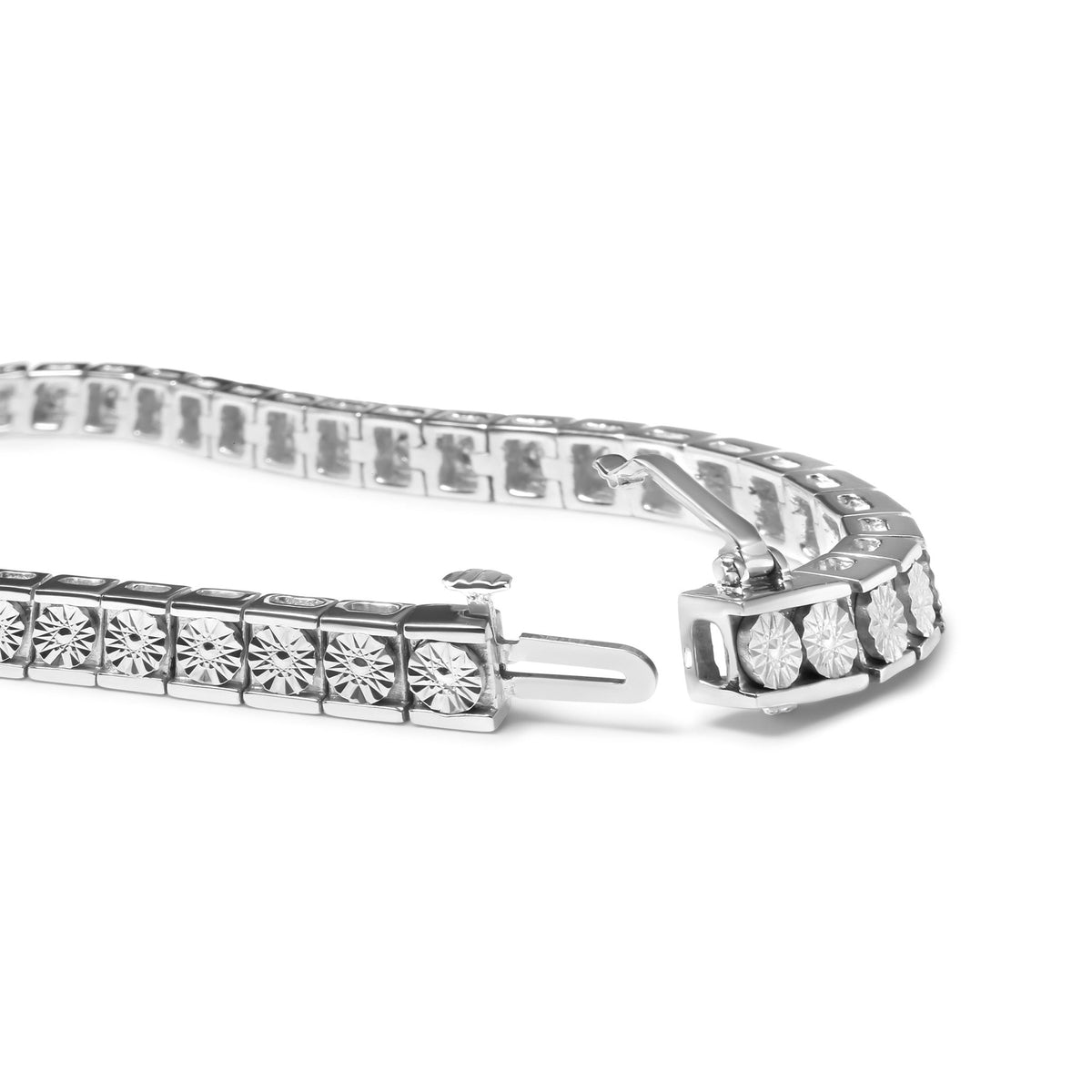 .925 Sterling Silver 1/4 Cttw Miracle Set Diamond and Bead Link 7.25&quot; Tennis Bracelet (I-J Color, I2-I3 Clarity) - LinkagejewelrydesignLinkagejewelrydesign