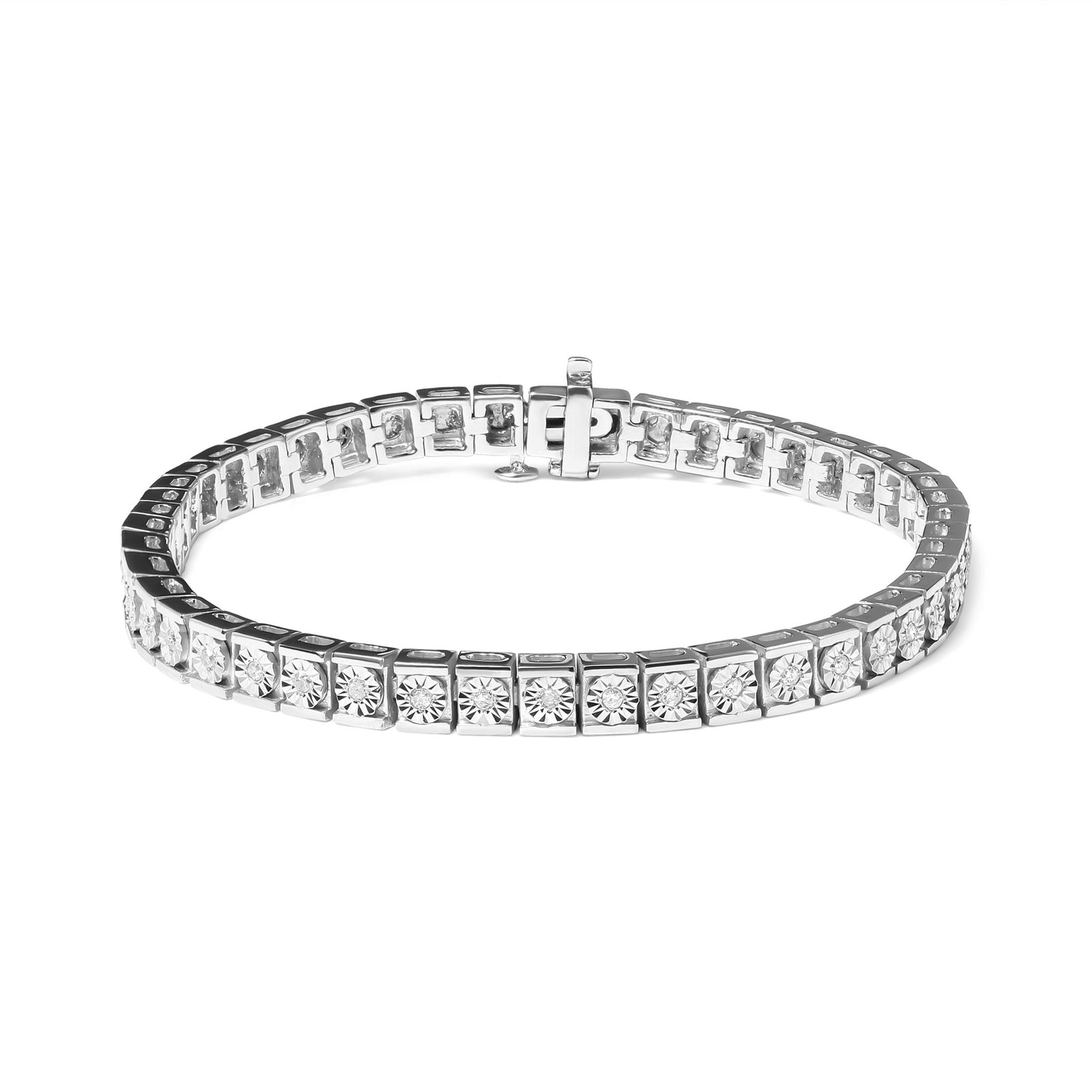 .925 Sterling Silver 1/4 Cttw Miracle Set Diamond and Bead Link 7.25" Tennis Bracelet (I-J Color, I2-I3 Clarity) - LinkagejewelrydesignLinkagejewelrydesign