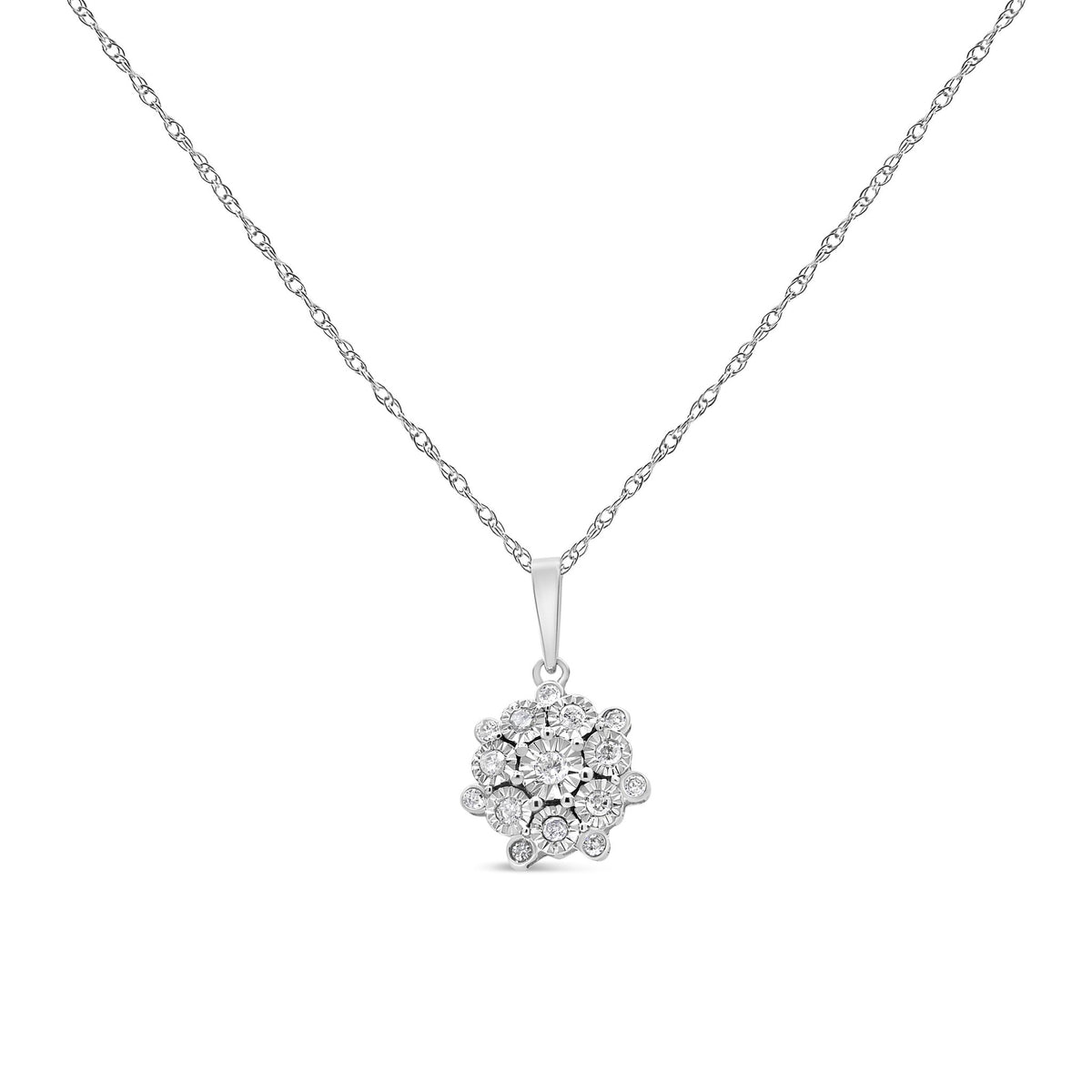 .925 Sterling Silver 1/4 Cttw Miracle Set Diamond Floral Cluster 18&quot; Pendant Necklace for Women (I-J Color, I1-I2 Clarity) - LinkagejewelrydesignLinkagejewelrydesign