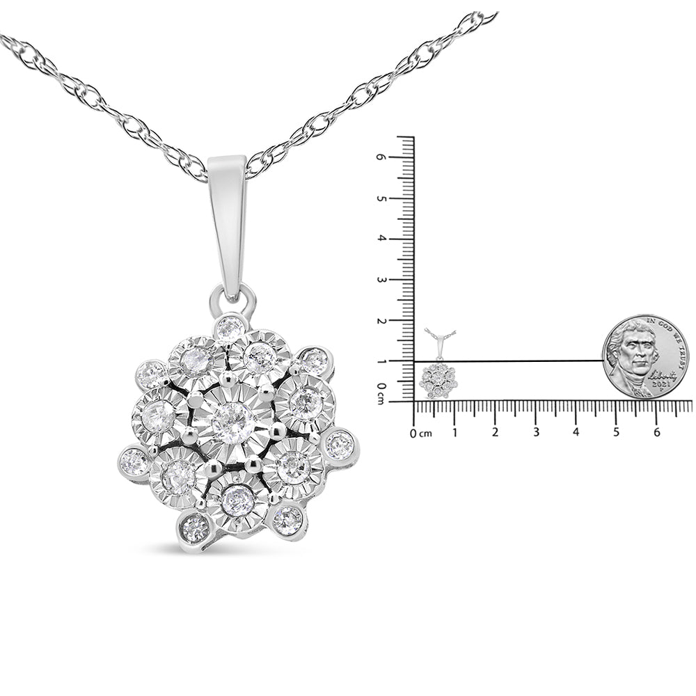 .925 Sterling Silver 1/4 Cttw Miracle Set Diamond Floral Cluster 18&quot; Pendant Necklace for Women (I-J Color, I1-I2 Clarity) - LinkagejewelrydesignLinkagejewelrydesign