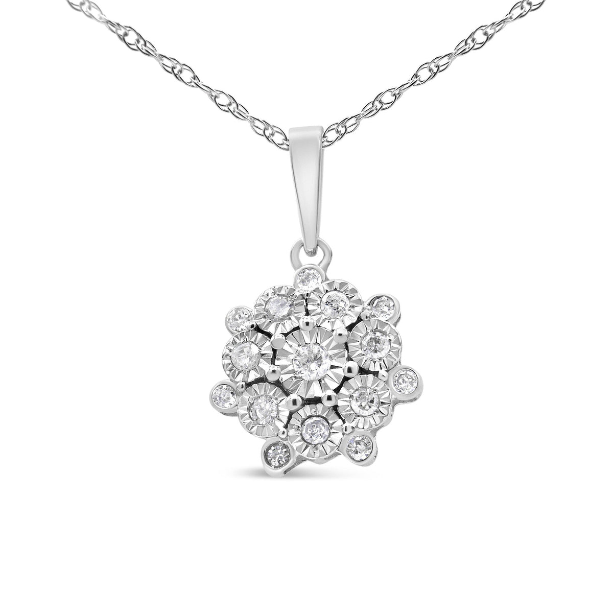 .925 Sterling Silver 1/4 Cttw Miracle Set Diamond Floral Cluster 18&quot; Pendant Necklace for Women (I-J Color, I1-I2 Clarity) - LinkagejewelrydesignLinkagejewelrydesign