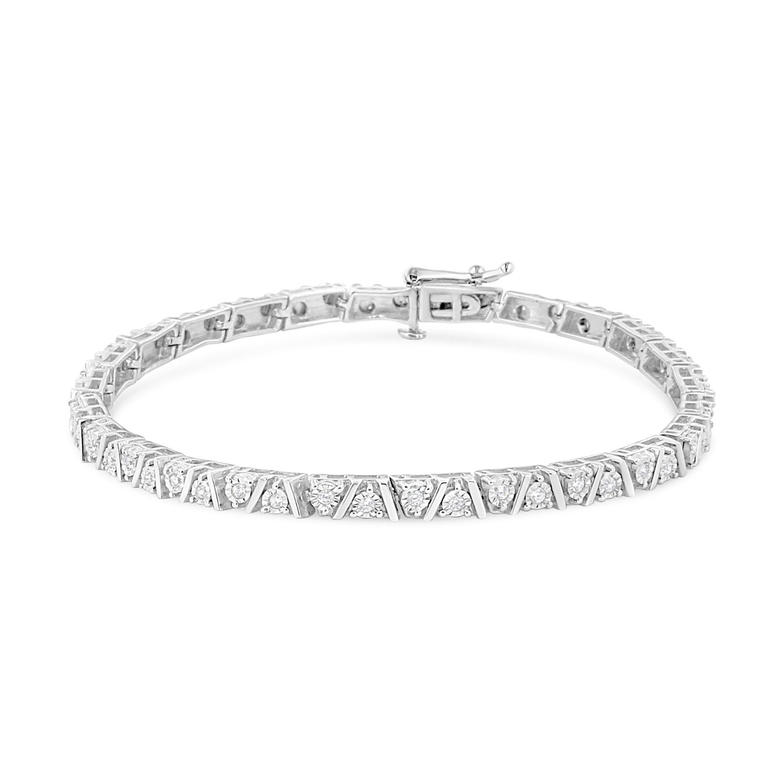 .925 Sterling Silver 1/4 Cttw Miracle-Set Diamond Modern Tennis Bracelet (I-J Color, I3 Clarity) - Size 7.25" - LinkagejewelrydesignLinkagejewelrydesign