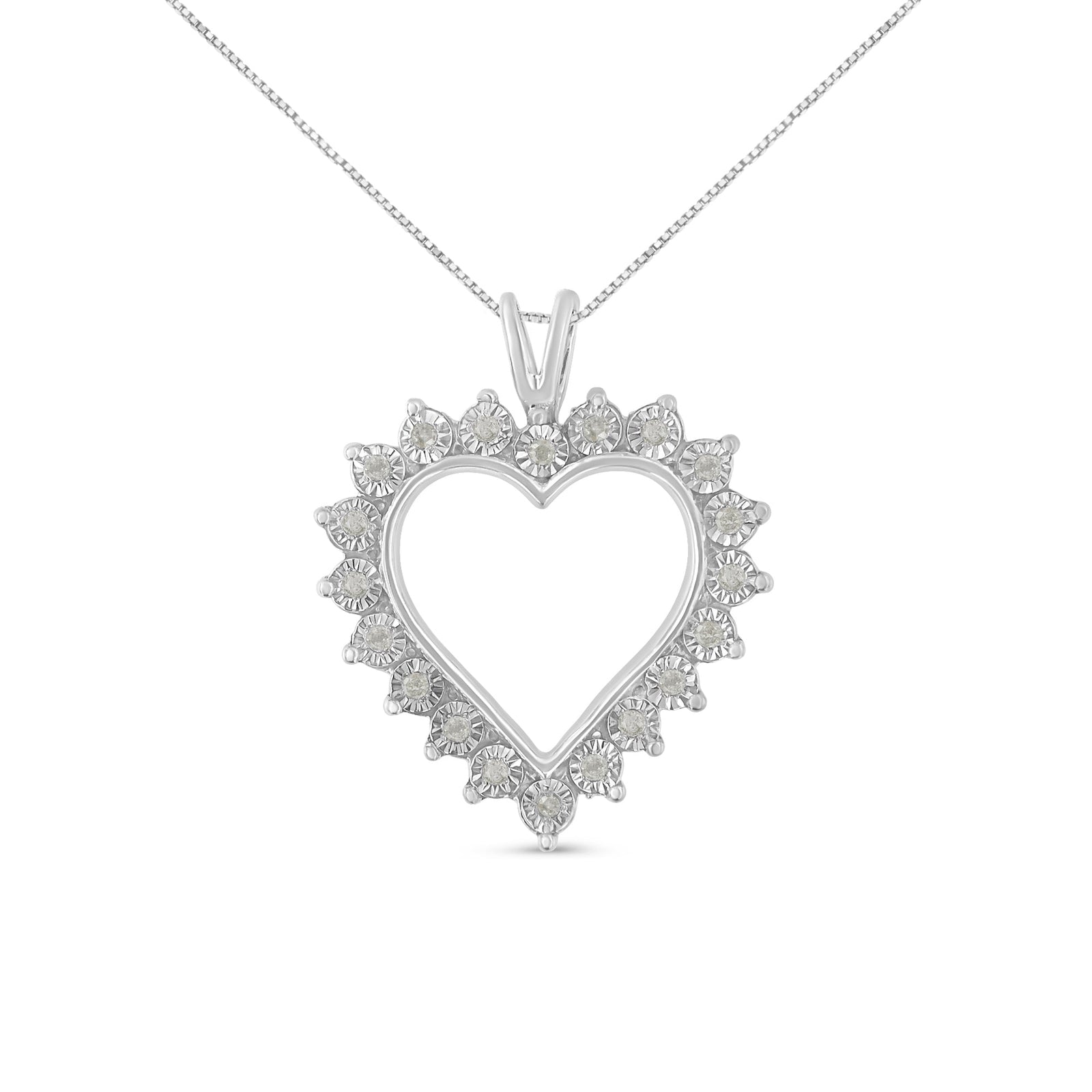 .925 Sterling Silver 1/4 Cttw Miracle Set Diamond Open Heart 18" Pendant Necklace (I-J Color, I3 Clarity) - LinkagejewelrydesignLinkagejewelrydesign
