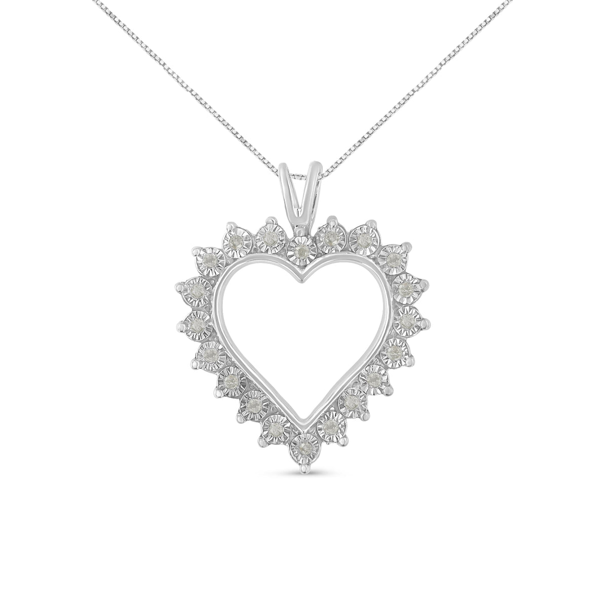 .925 Sterling Silver 1/4 Cttw Miracle Set Diamond Open Heart 18&quot; Pendant Necklace (I-J Color, I3 Clarity) - LinkagejewelrydesignLinkagejewelrydesign