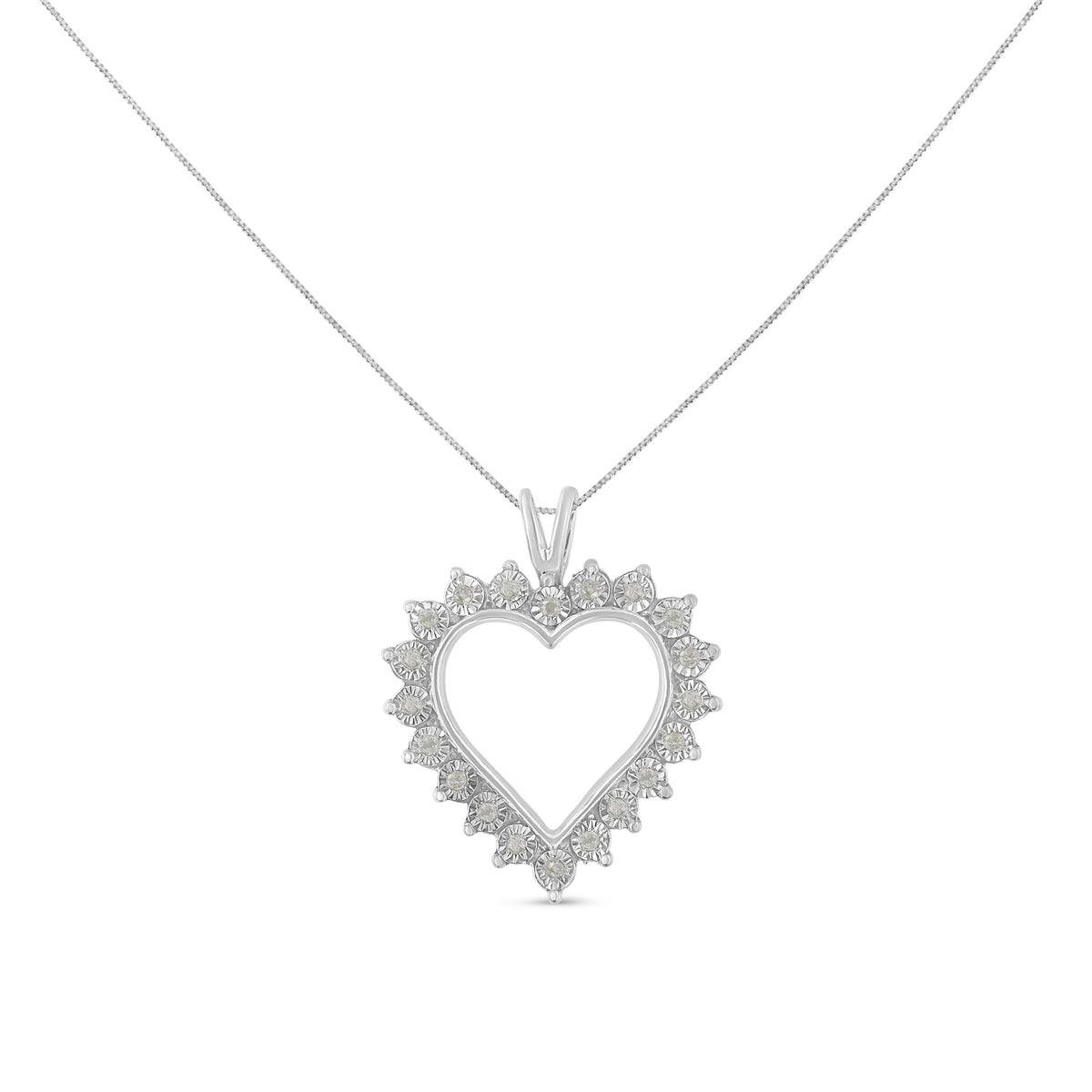 .925 Sterling Silver 1/4 Cttw Miracle Set Diamond Open Heart 18&quot; Pendant Necklace (I-J Color, I3 Clarity) - LinkagejewelrydesignLinkagejewelrydesign