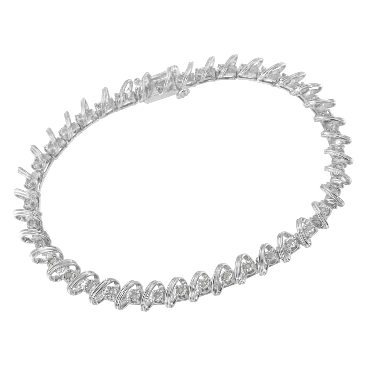 .925 Sterling Silver 1/4 cttw Miracle Set Diamond S Curve Link Bracelet (I-J Color, I3 Clarity) -7&quot; - LinkagejewelrydesignLinkagejewelrydesign