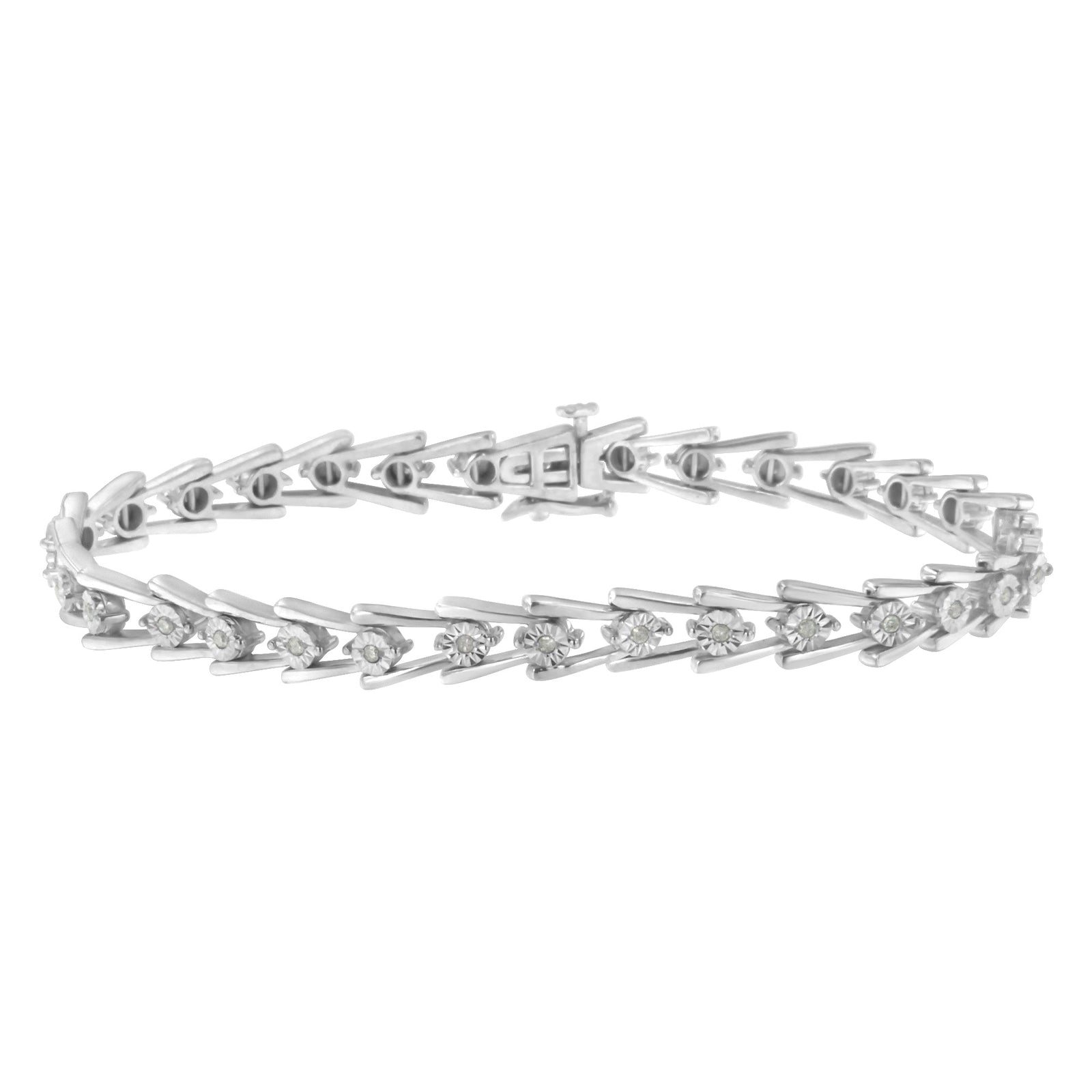 .925 Sterling Silver 1/4 cttw Miracle Set Diamond Sleek and Open "V"Bracelet (I-J Color, I3 Clarity) -7.5" - LinkagejewelrydesignLinkagejewelrydesign