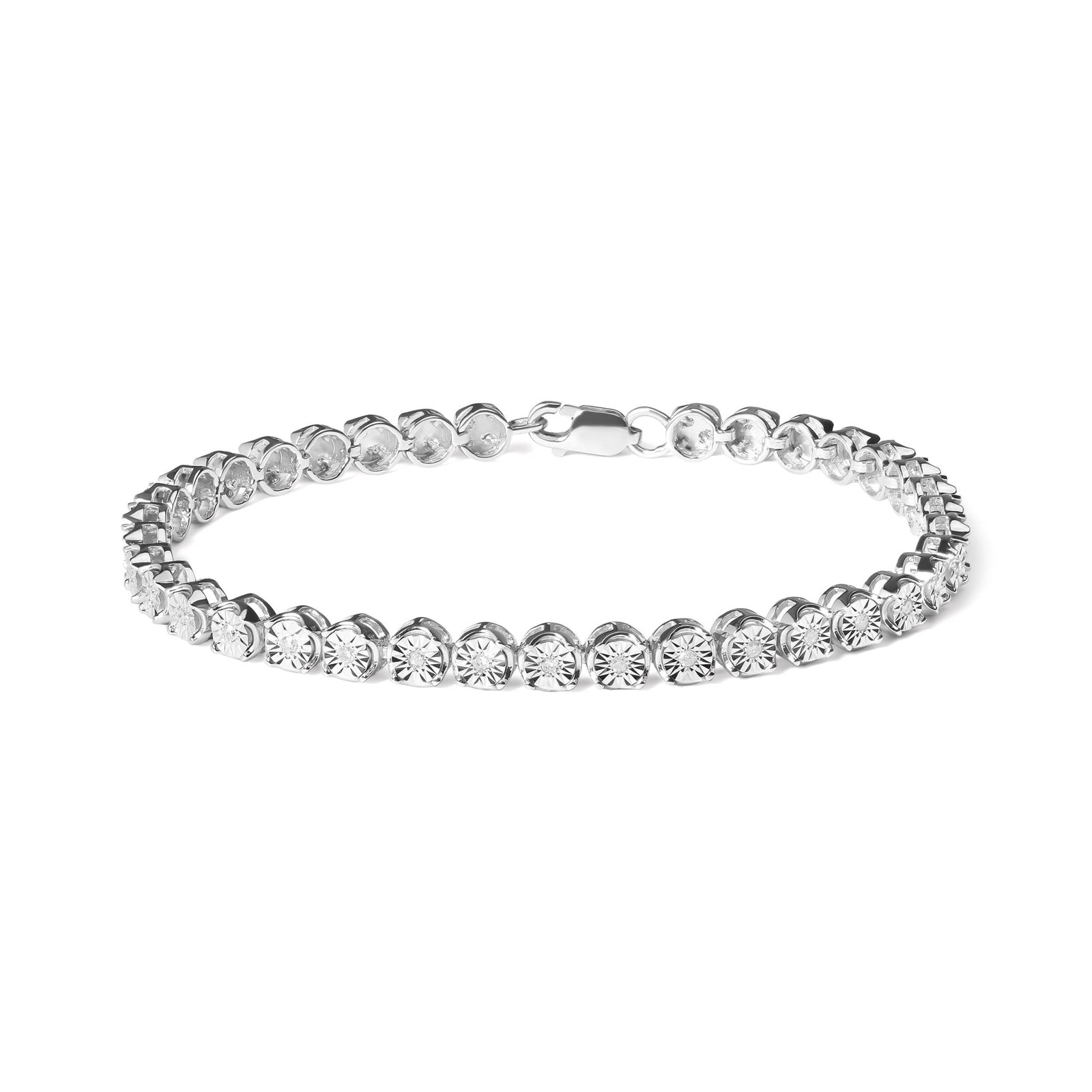 .925 Sterling Silver 1/4 Cttw Miracle-Set Diamond Starburst Round Link Tennis Bracelet (I-J Color, I2-I3 Clarity) - Size 7.25" - LinkagejewelrydesignLinkagejewelrydesign