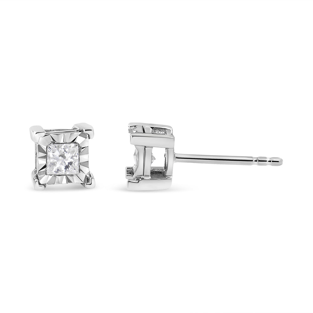 .925 Sterling Silver 1/4 Cttw Miracle Set Princess-cut Diamond Solitaire Stud Earrings (H-I Color, I1-I2 Clarity) - LinkagejewelrydesignLinkagejewelrydesign