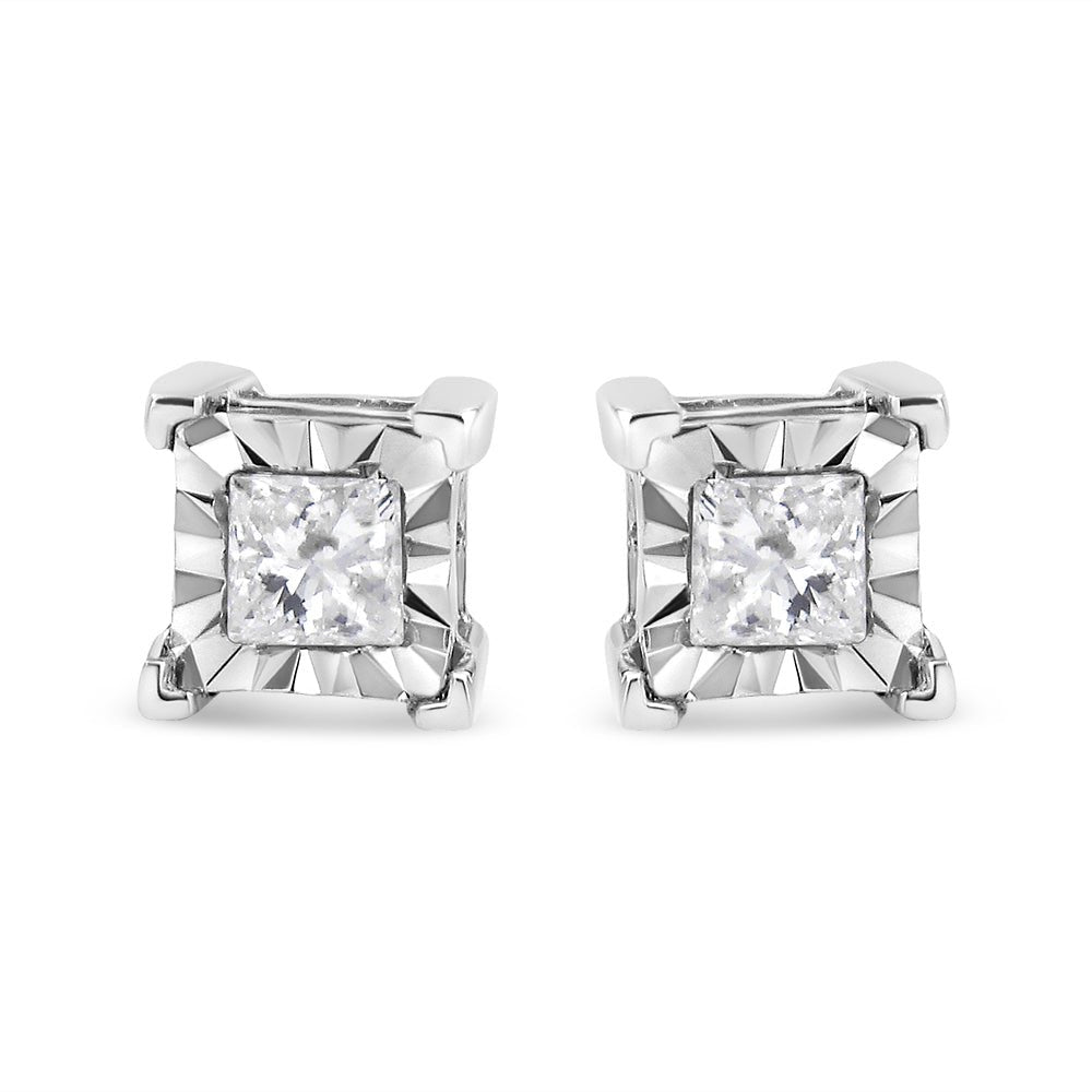 .925 Sterling Silver 1/4 Cttw Miracle Set Princess-cut Diamond Solitaire Stud Earrings (H-I Color, I1-I2 Clarity) - LinkagejewelrydesignLinkagejewelrydesign